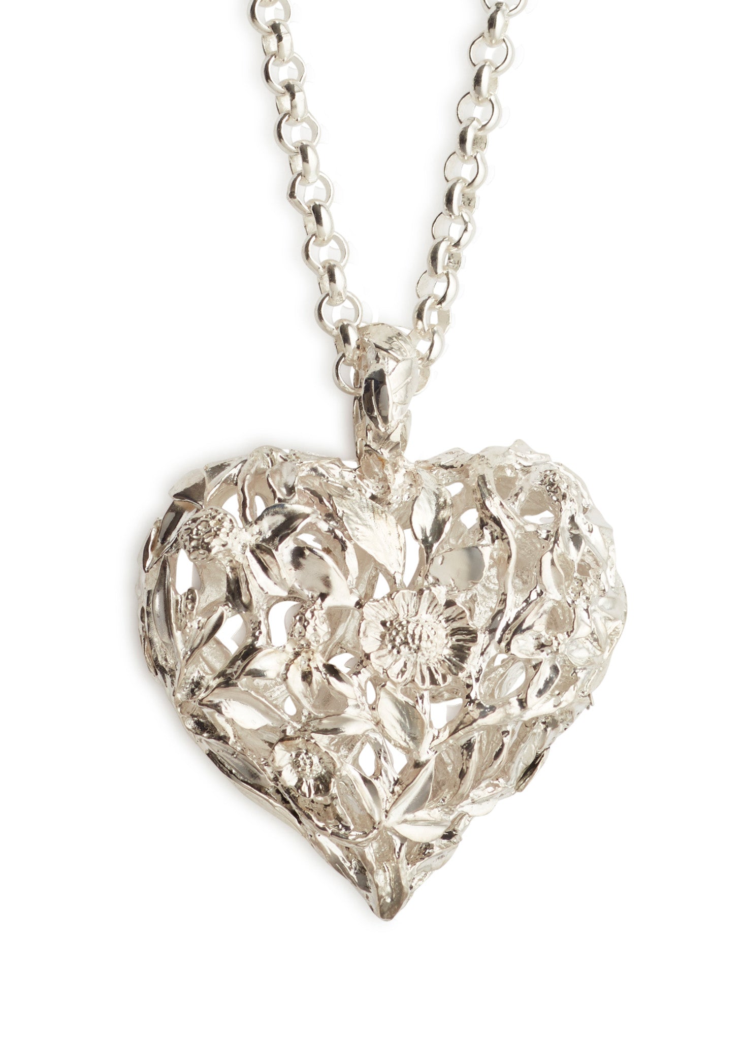 Red clover heart necklace in silver
