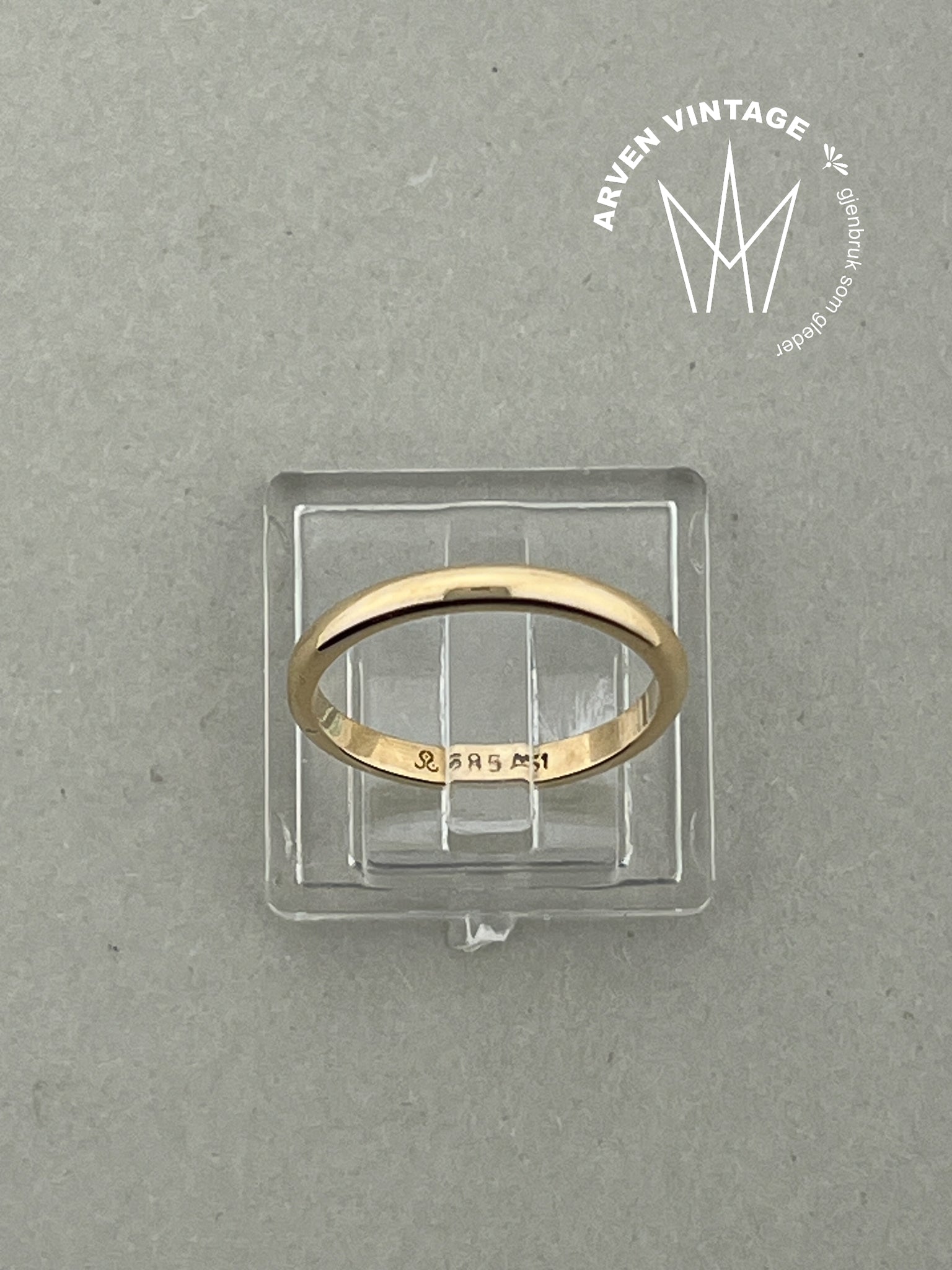 Vintage glatt ring gult gull str 48