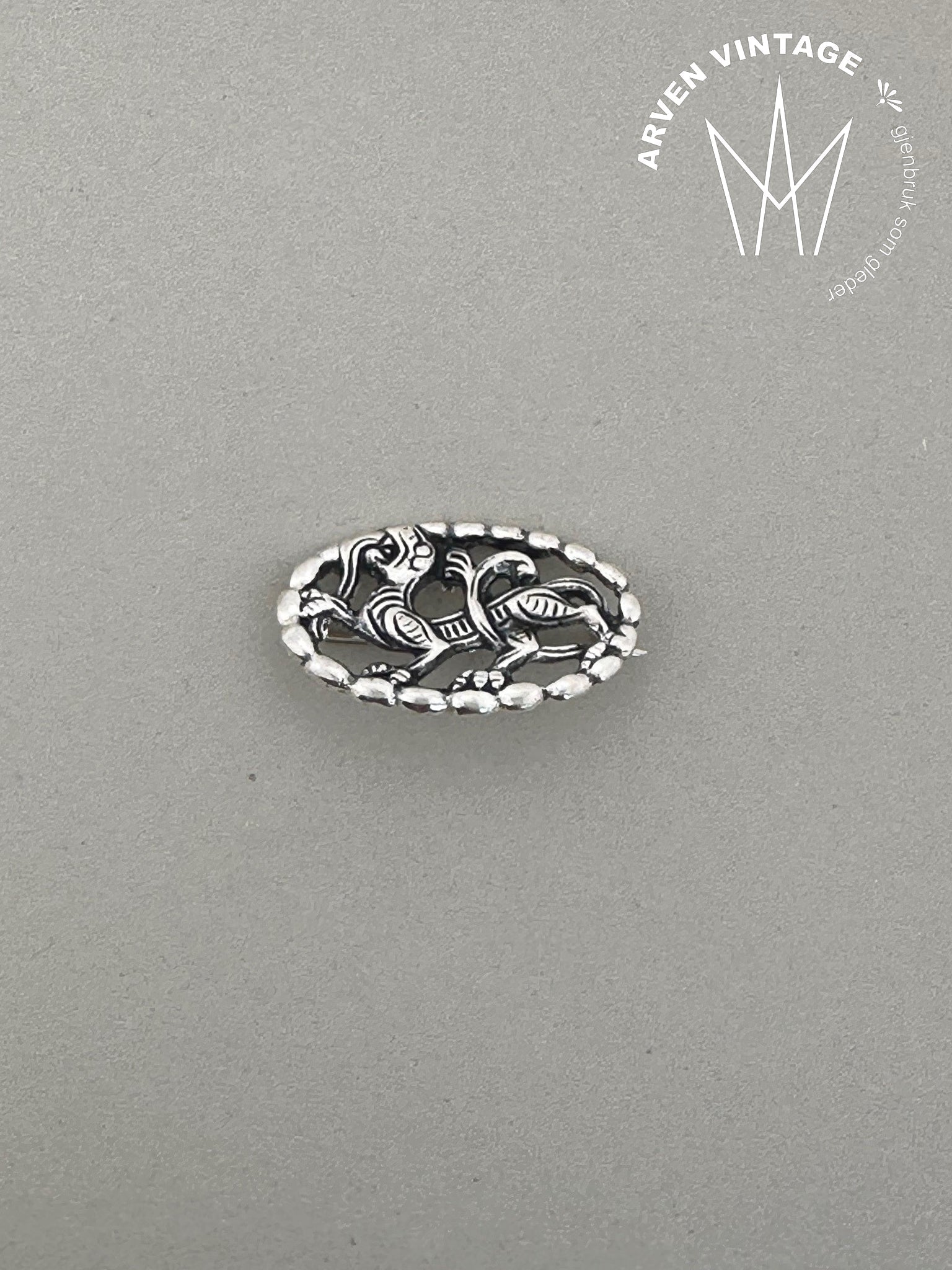 Vintage dragon brooch oxidized silver