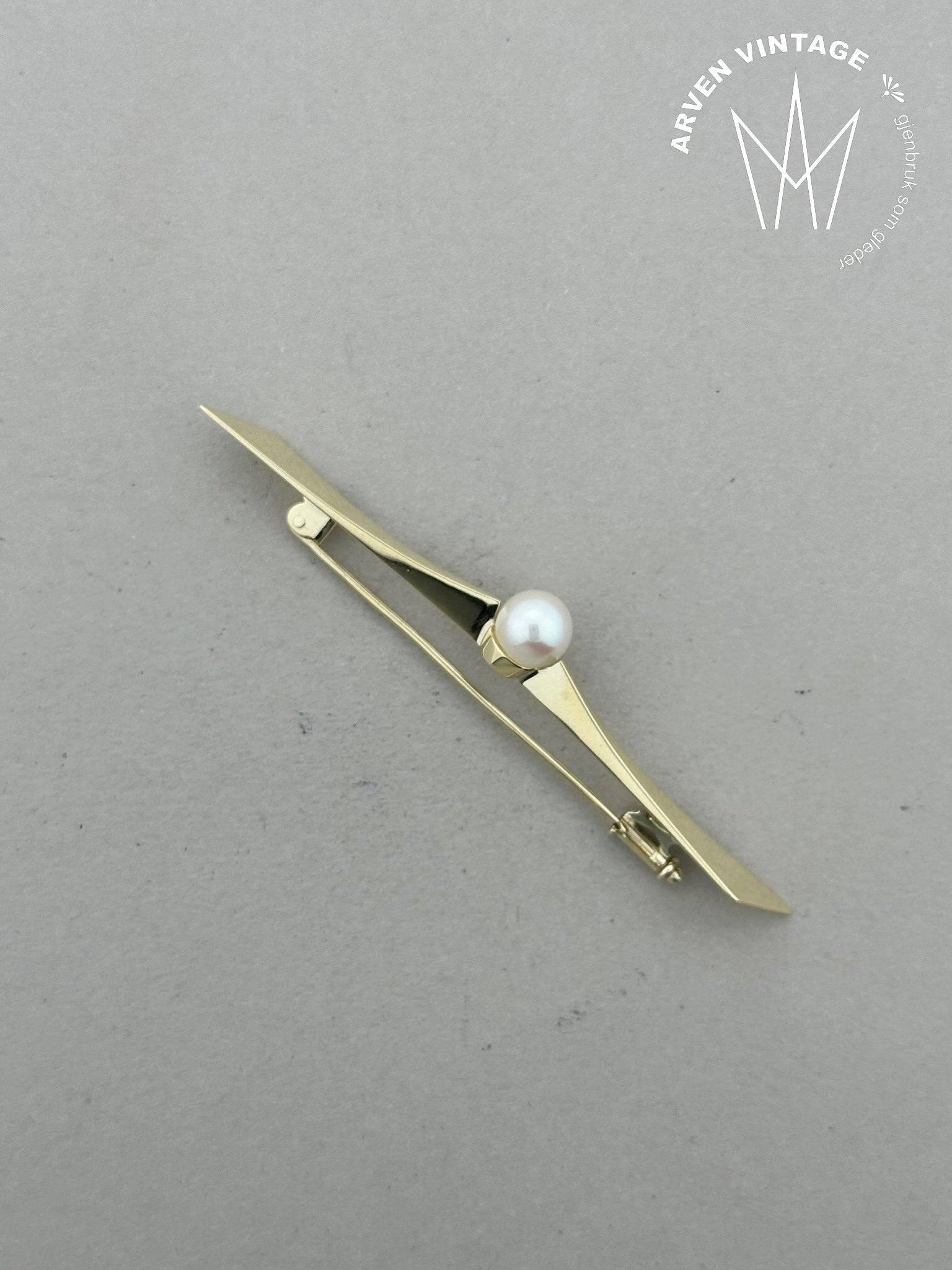 Vintage perlebrosje gult gull