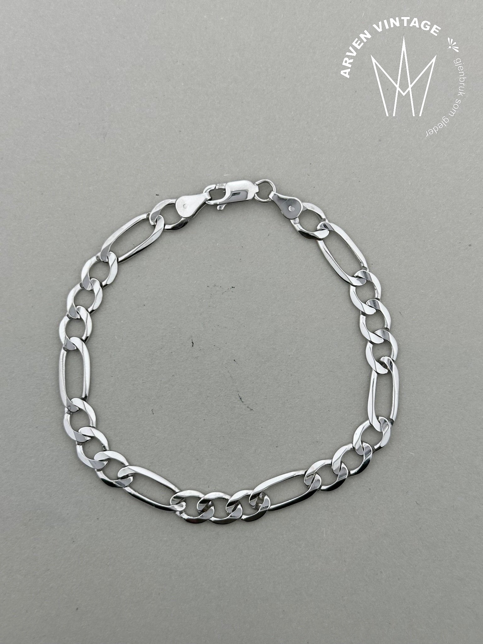 Vintage armbånd hvitt gull 21cm