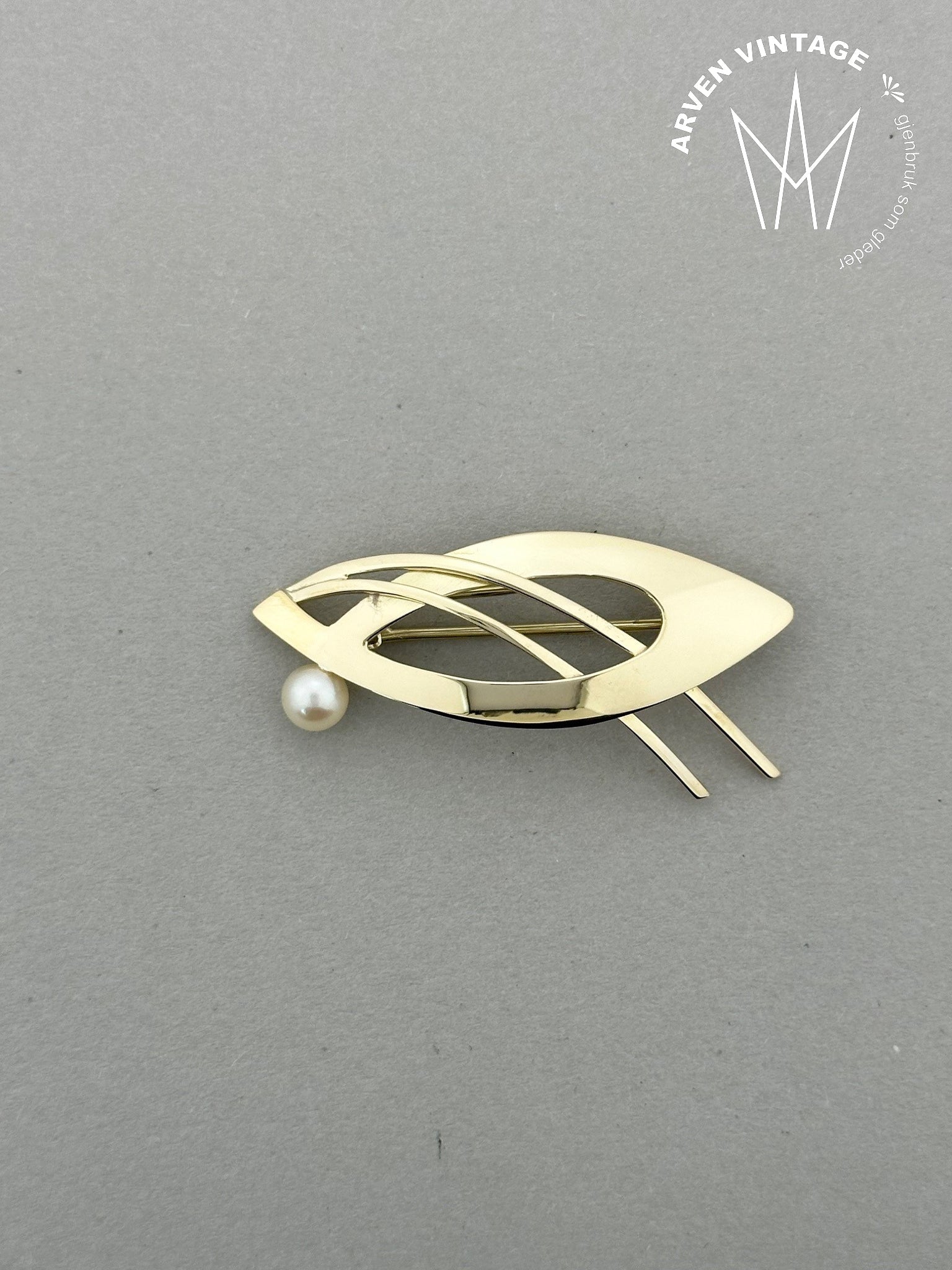 Vintage perlebrosje gult gull