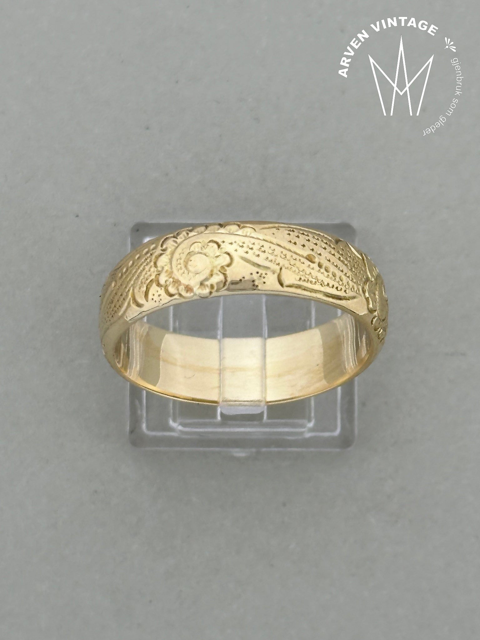 Vintage siselert ring gult gull str 69