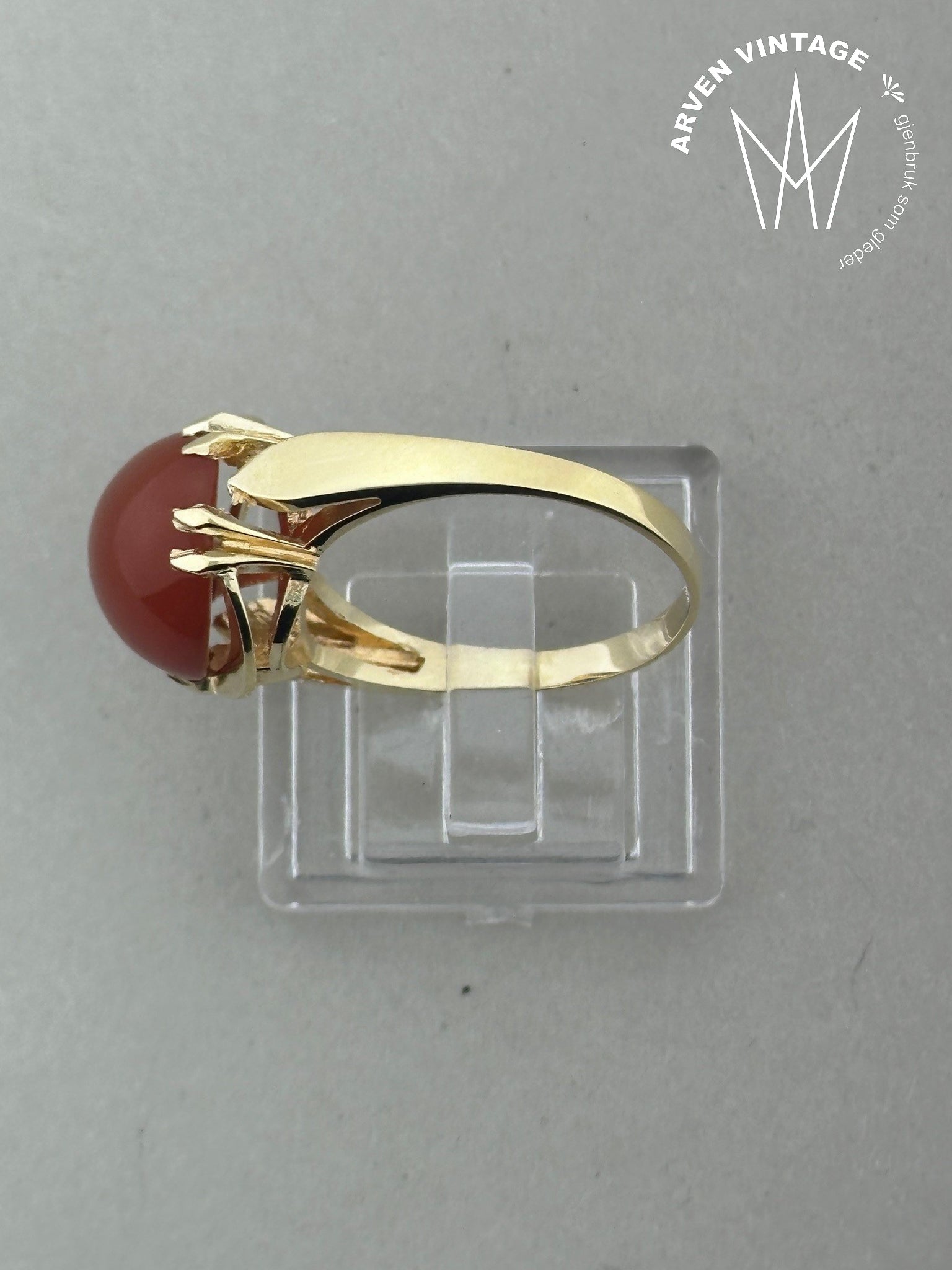 Vintage ring gult gull med sten str 54