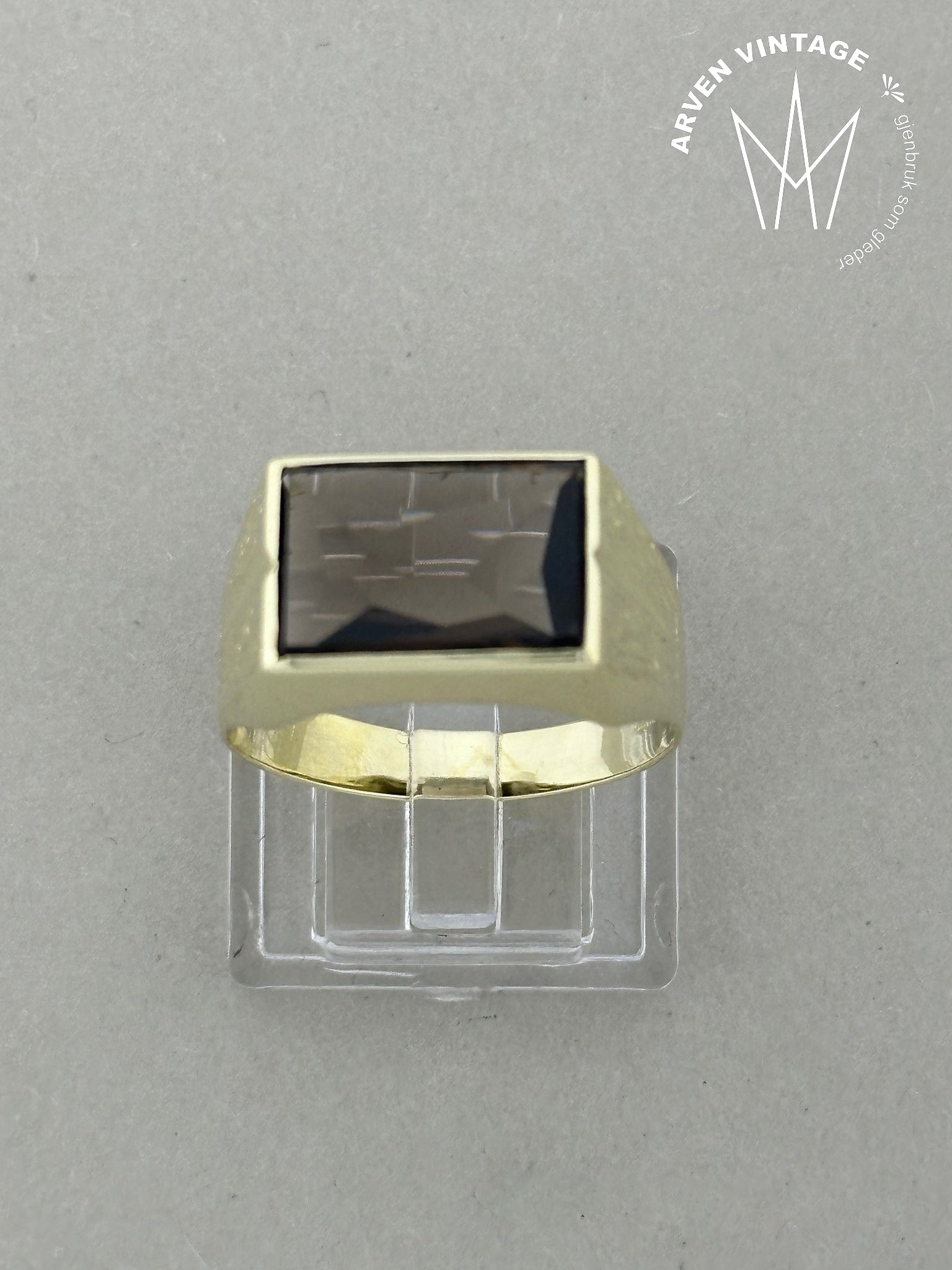 Vintage ring gult gull med sten str 62