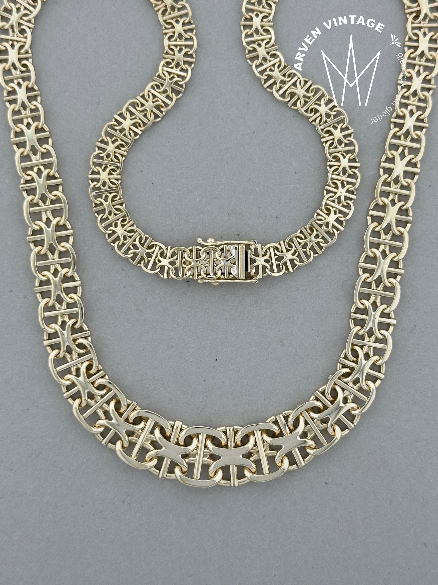 Vintage halskjede X med stav gult gull