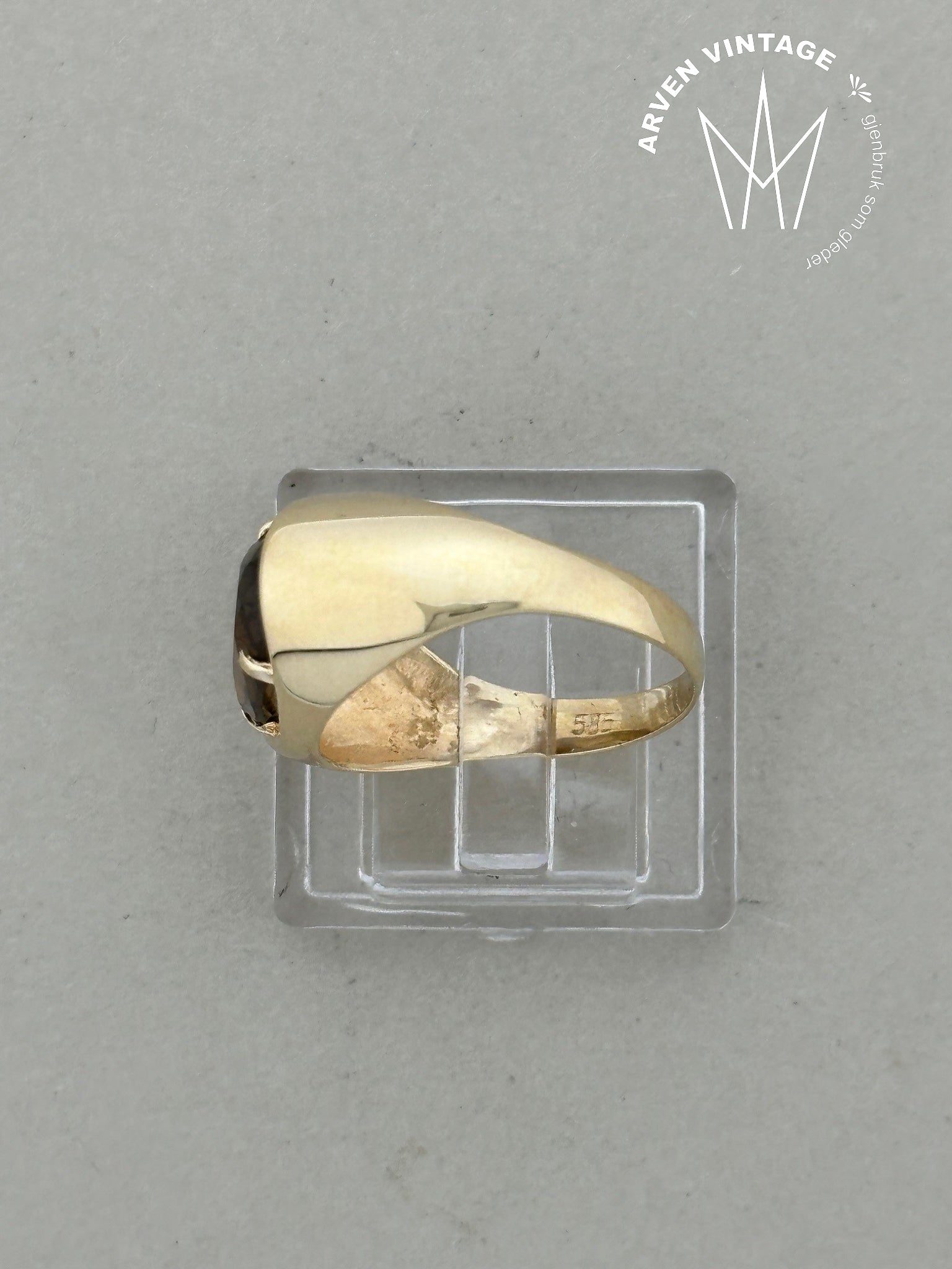 Vintage ring gult gull med sten str 50