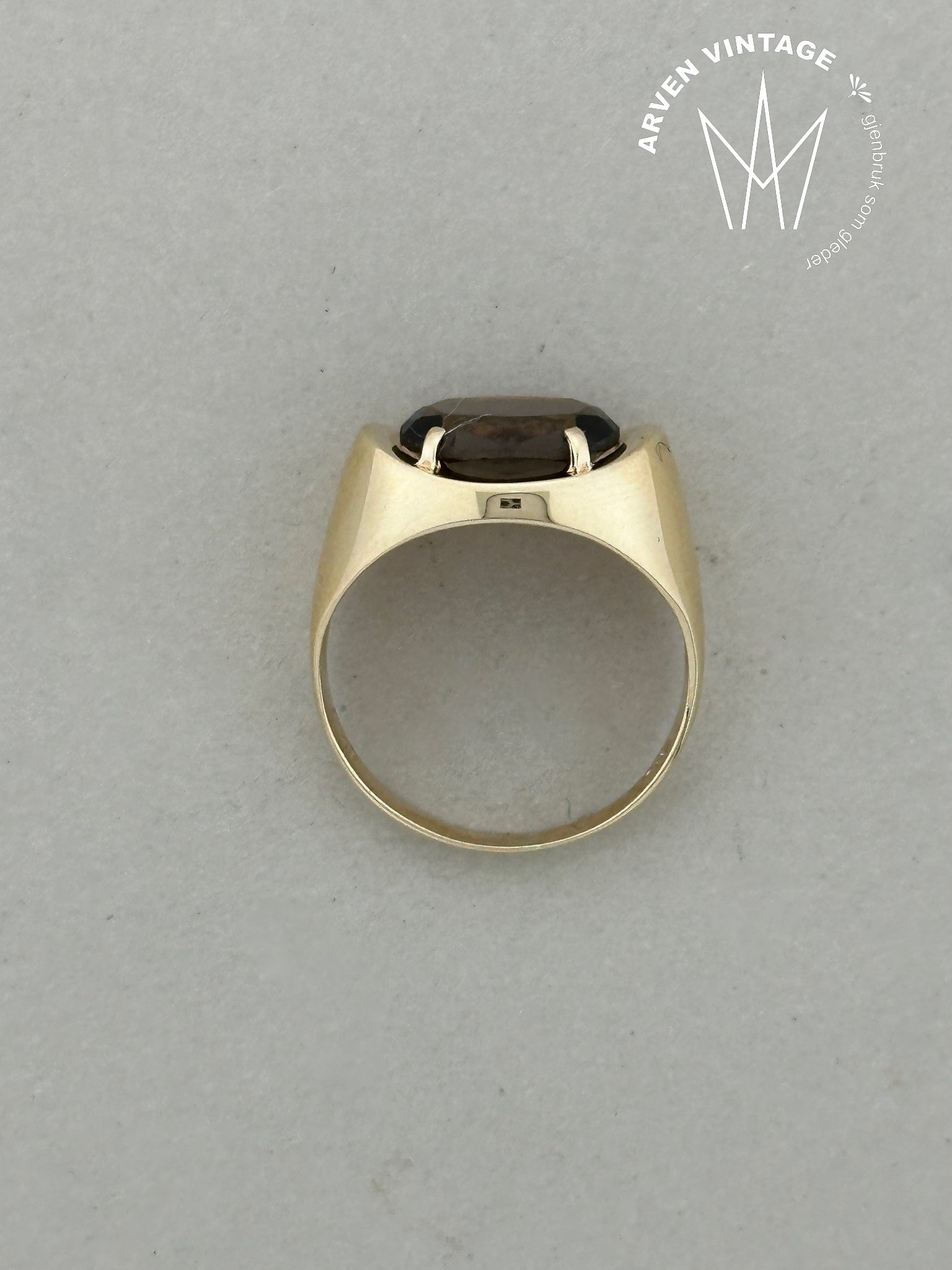 Vintage ring gult gull med sten str 50