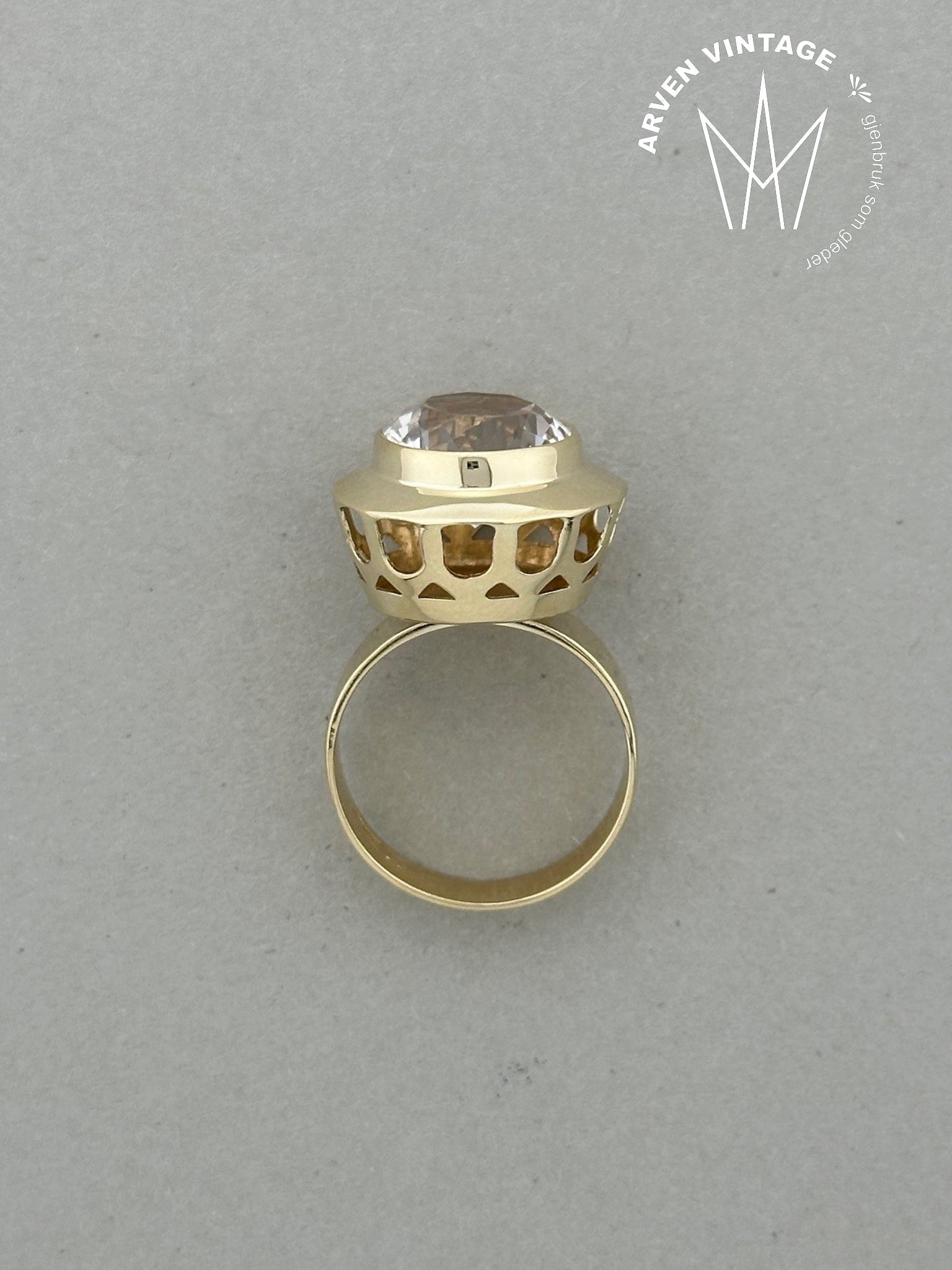 Vintage ring gult gull med sten str 51