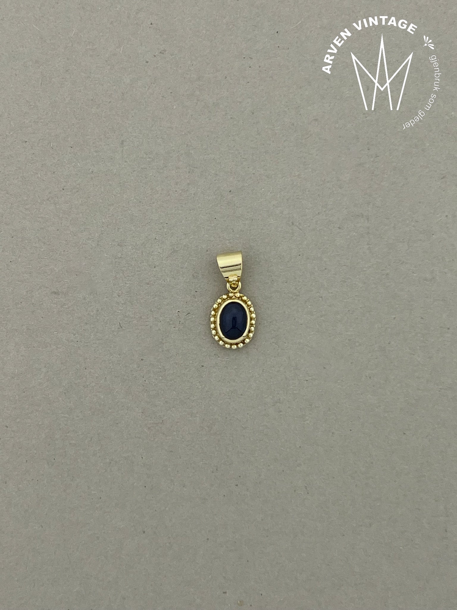 Vintage anheng gult gull blå stein