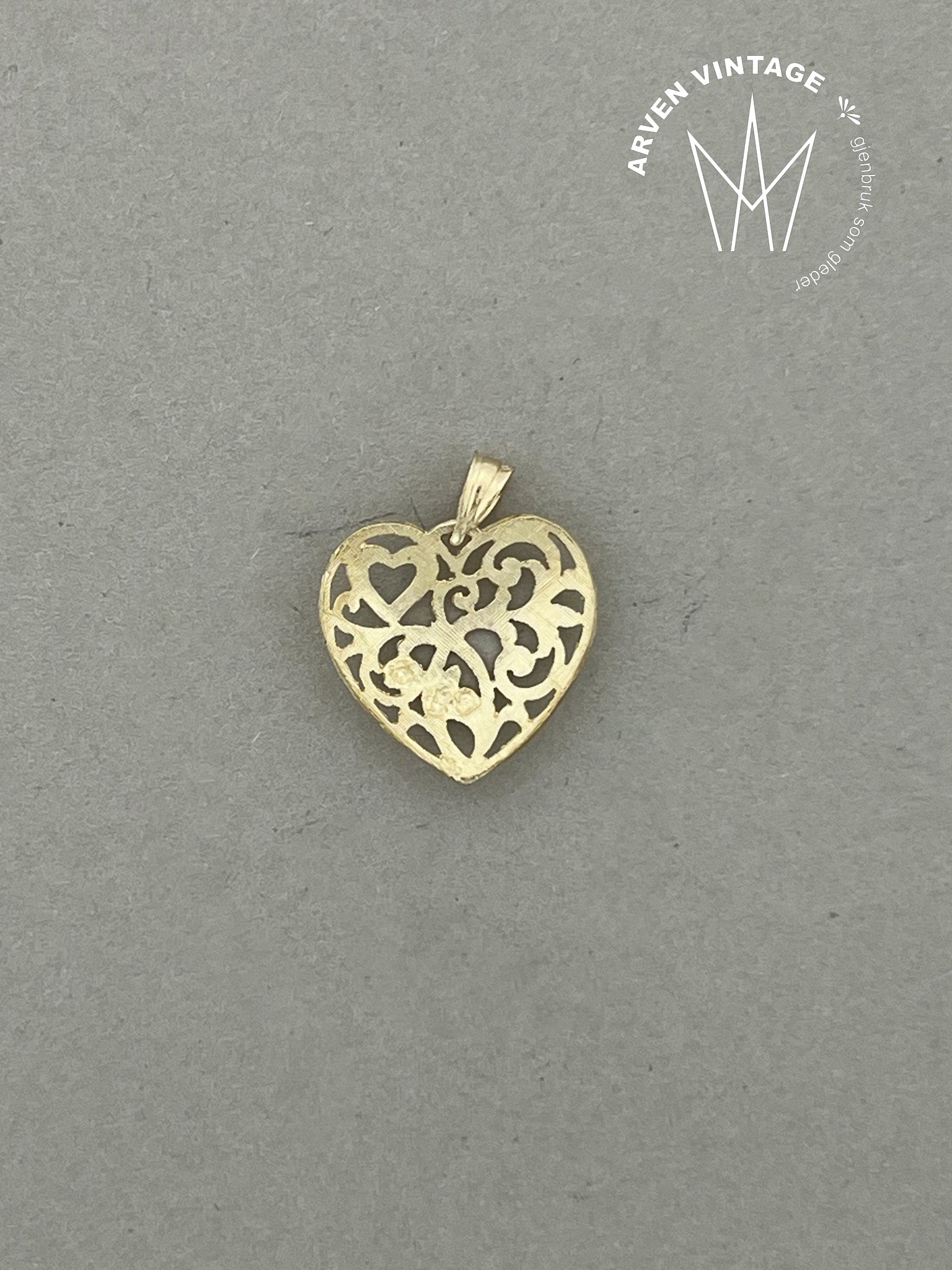 Vintage hjerteanheng gult gull