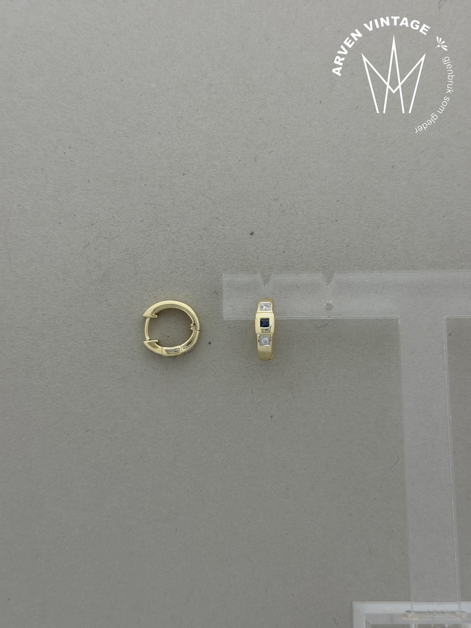 Vintage diamantørepynt gult gull