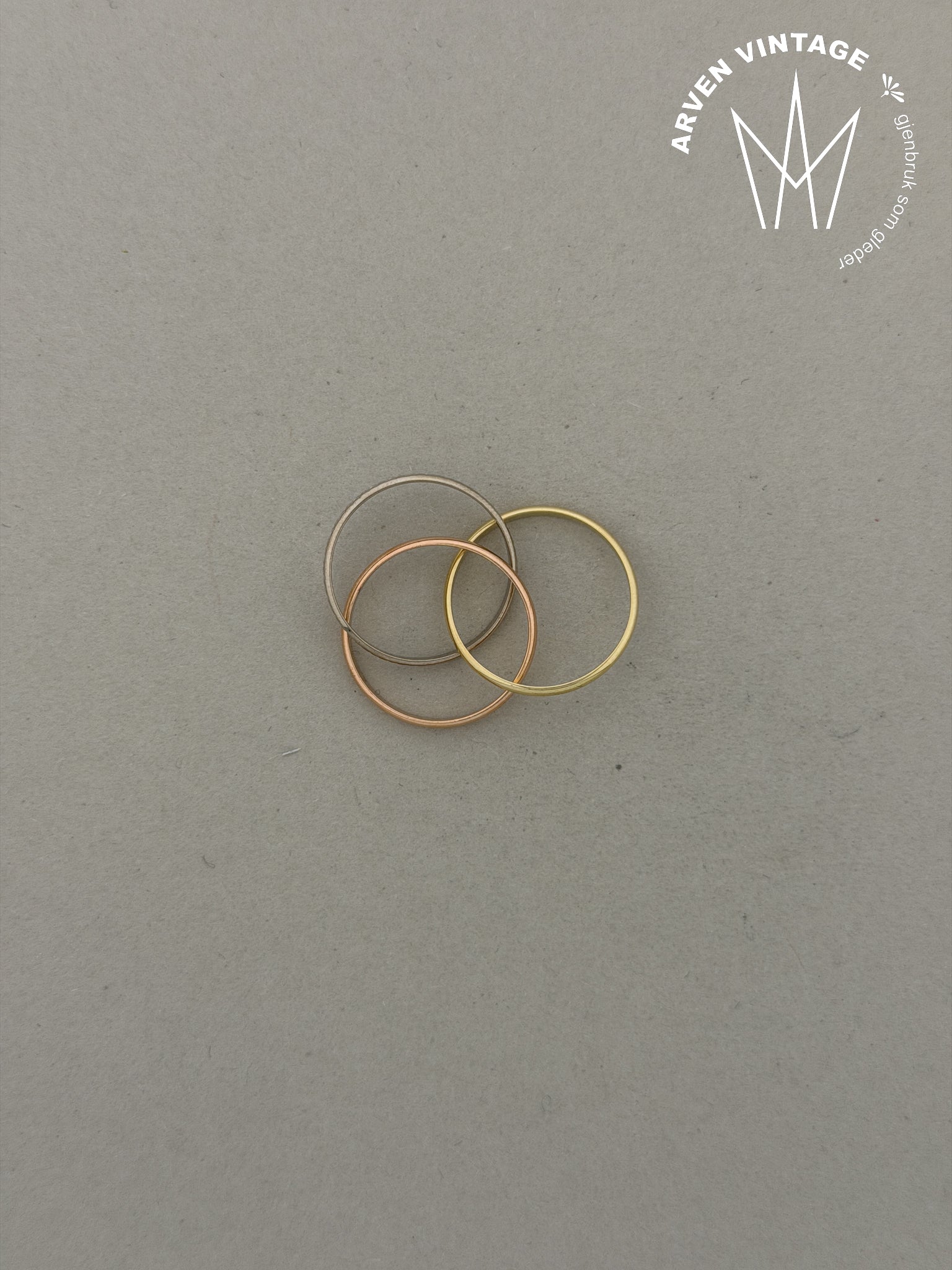Vintage trippelring gult, hvitt og rose gull str57