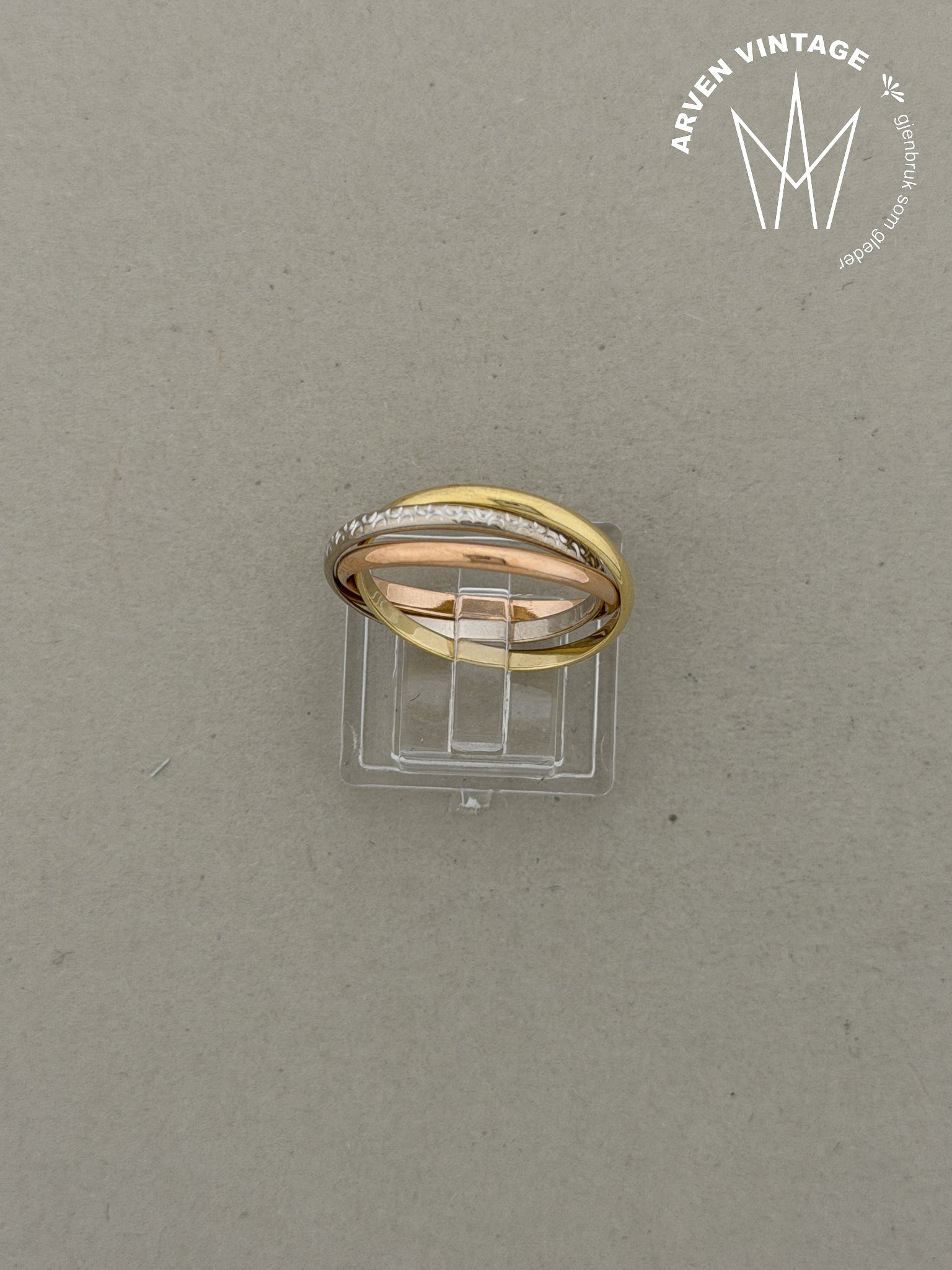 Vintage trippelring gult, hvitt og rose gull str57
