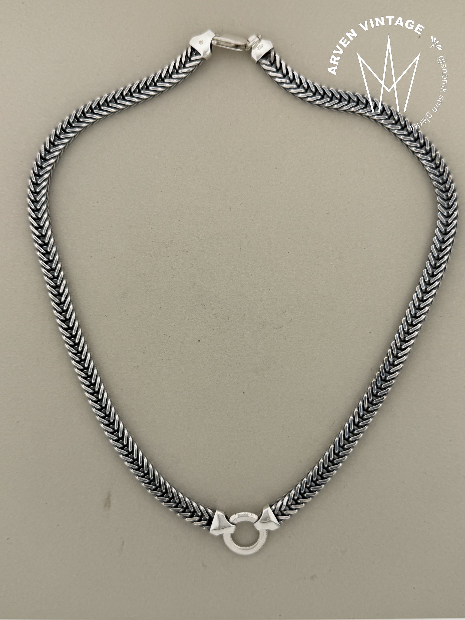 Vintage oksidert sølv halskjede 42cm