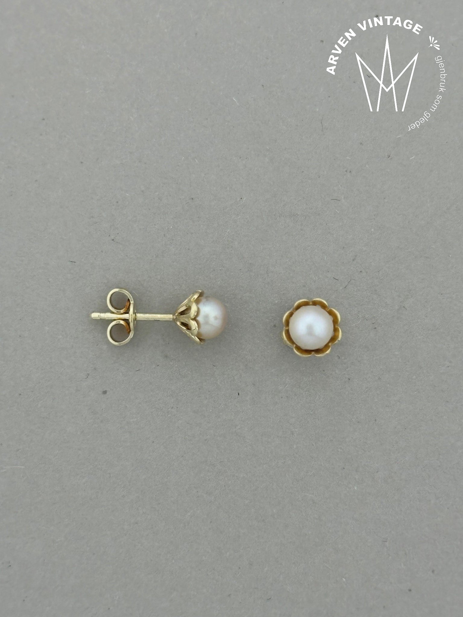 Vintage perleørepynt gult gull