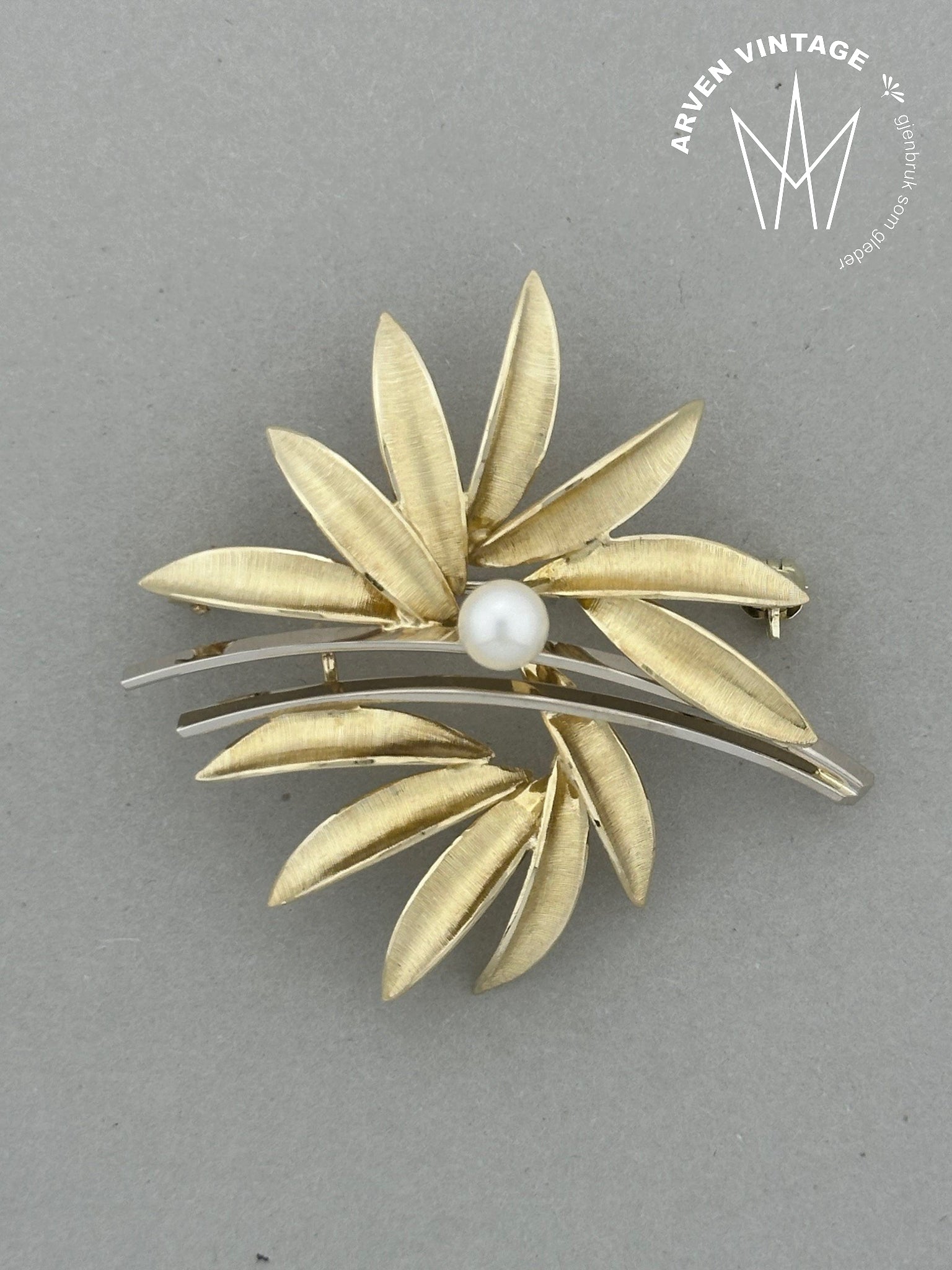 Vintage perlebrosje gult gull