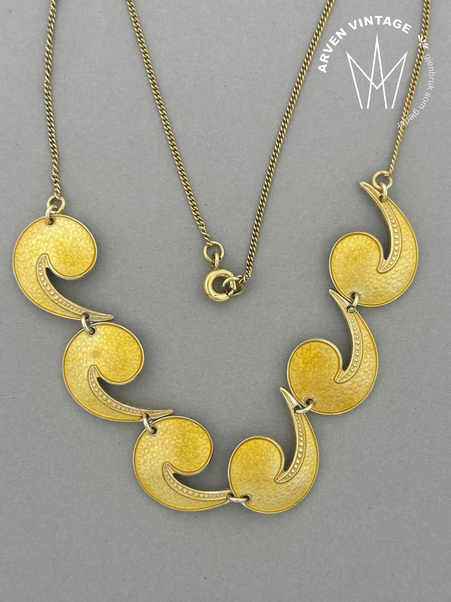 Vintage forgylt sølv emalje halssmykke