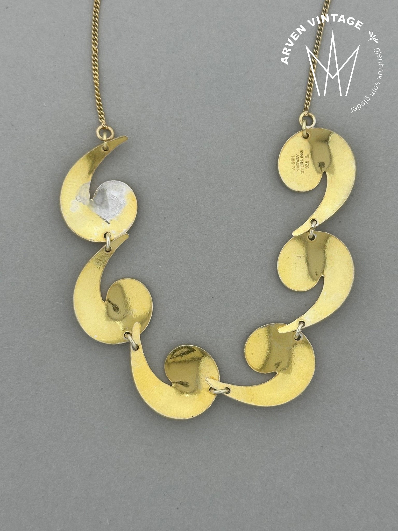 Vintage forgylt sølv emalje halssmykke