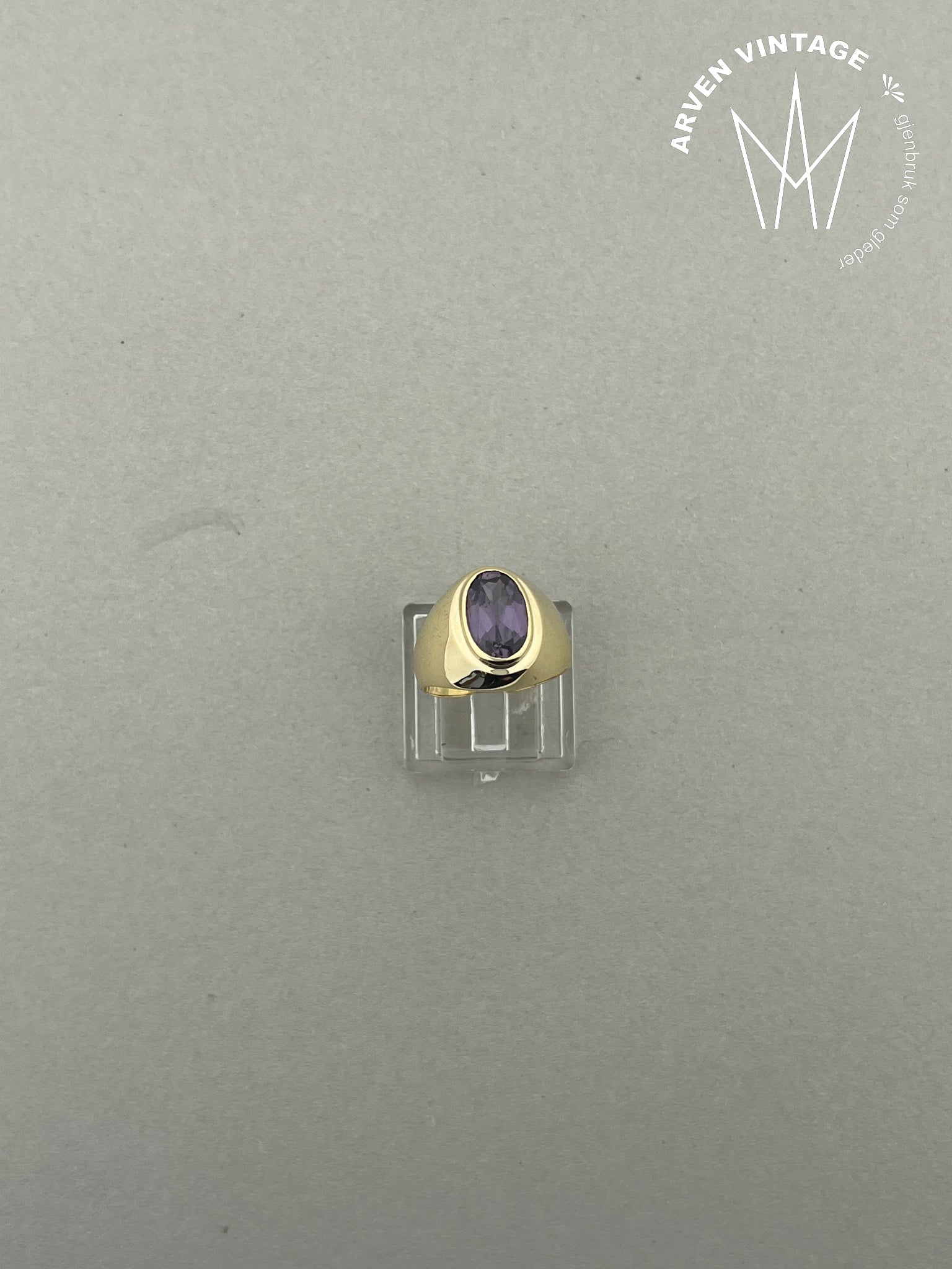 Vintage ring gult gull med lilla sten str 51