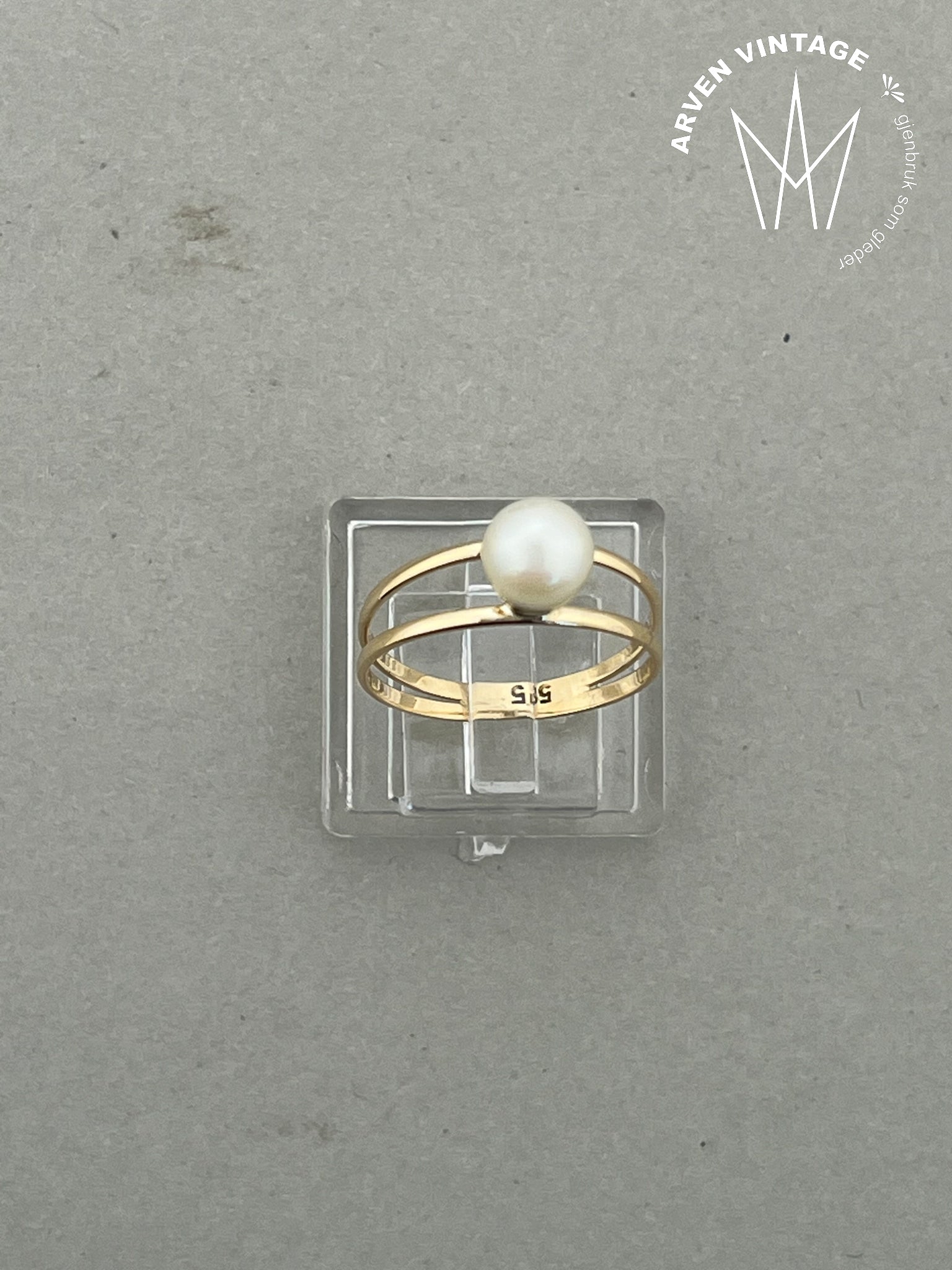 Vintage perlering gult gull str 53