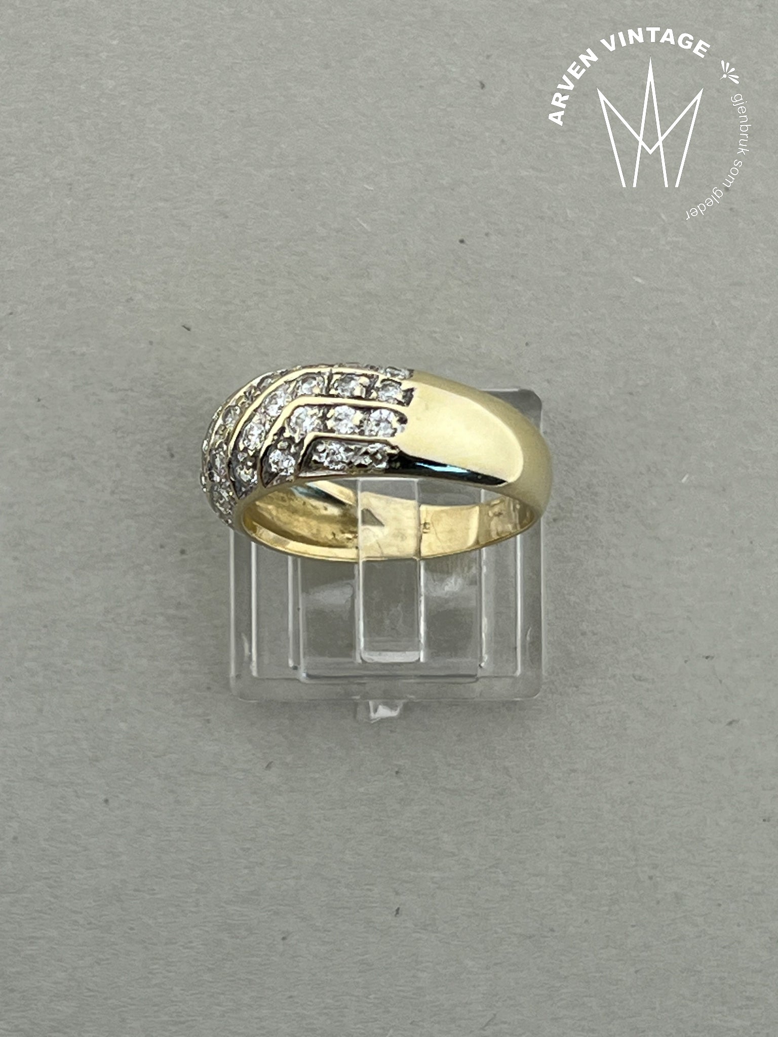 Vintage ring gult gull blanke stener str 57
