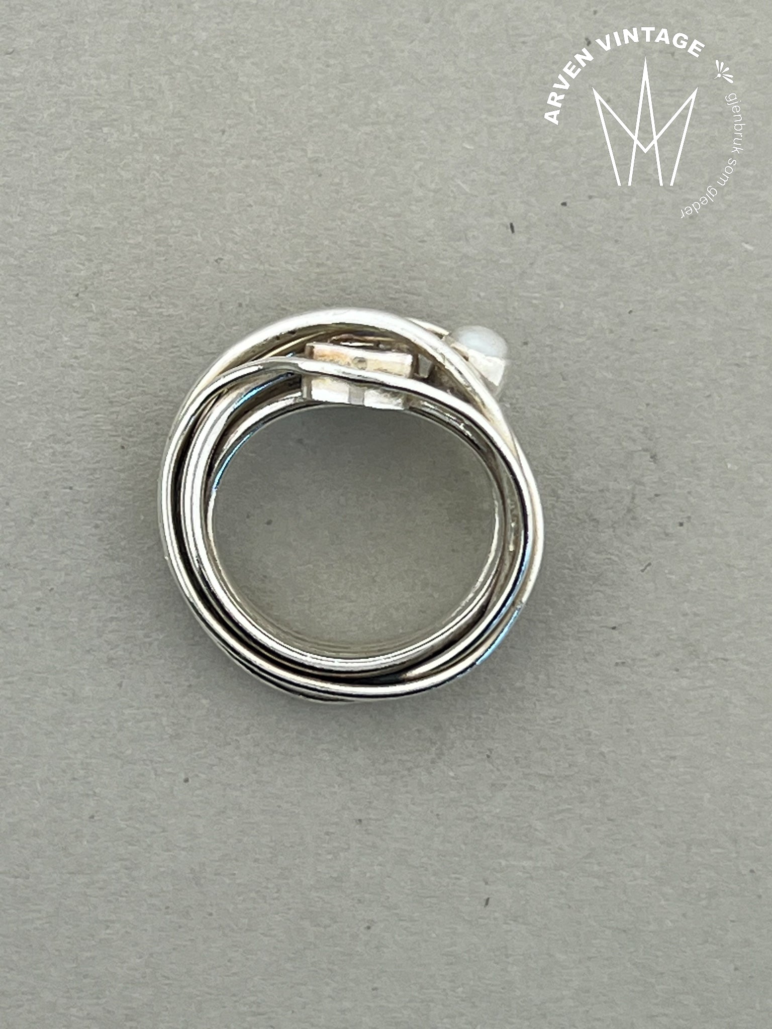 Vintage sølvring med stener str55