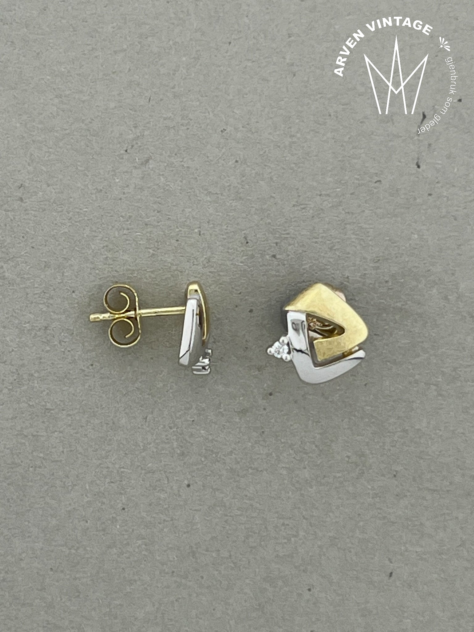 Vintage ørepynt gult gull blank sten