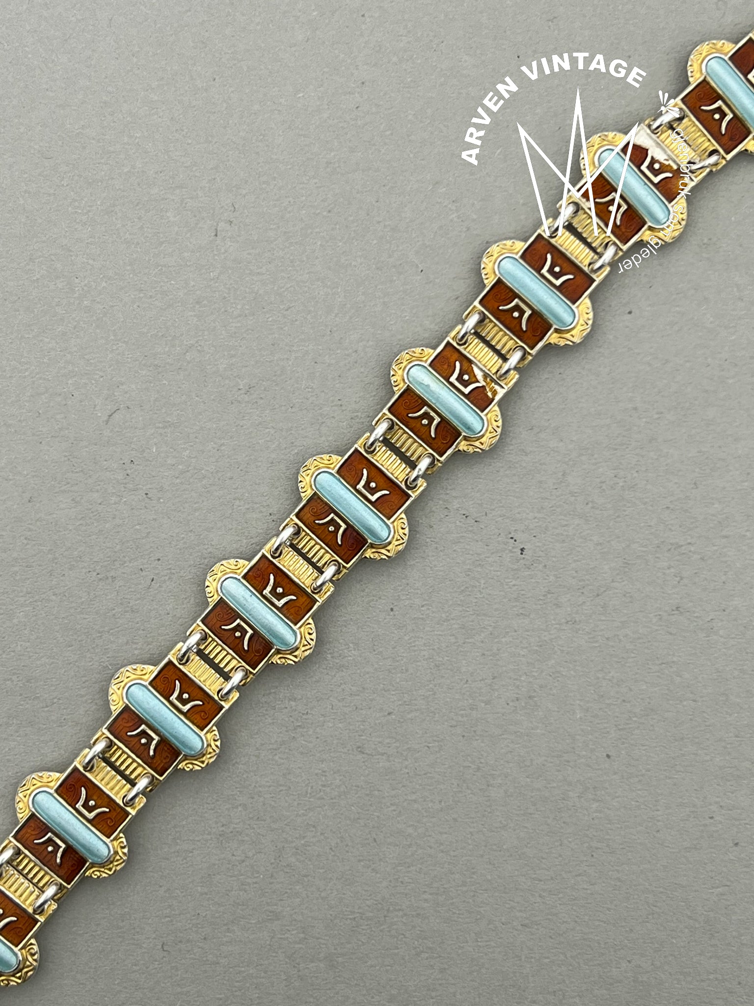 Vintage forgylt sølv emalje armbånd