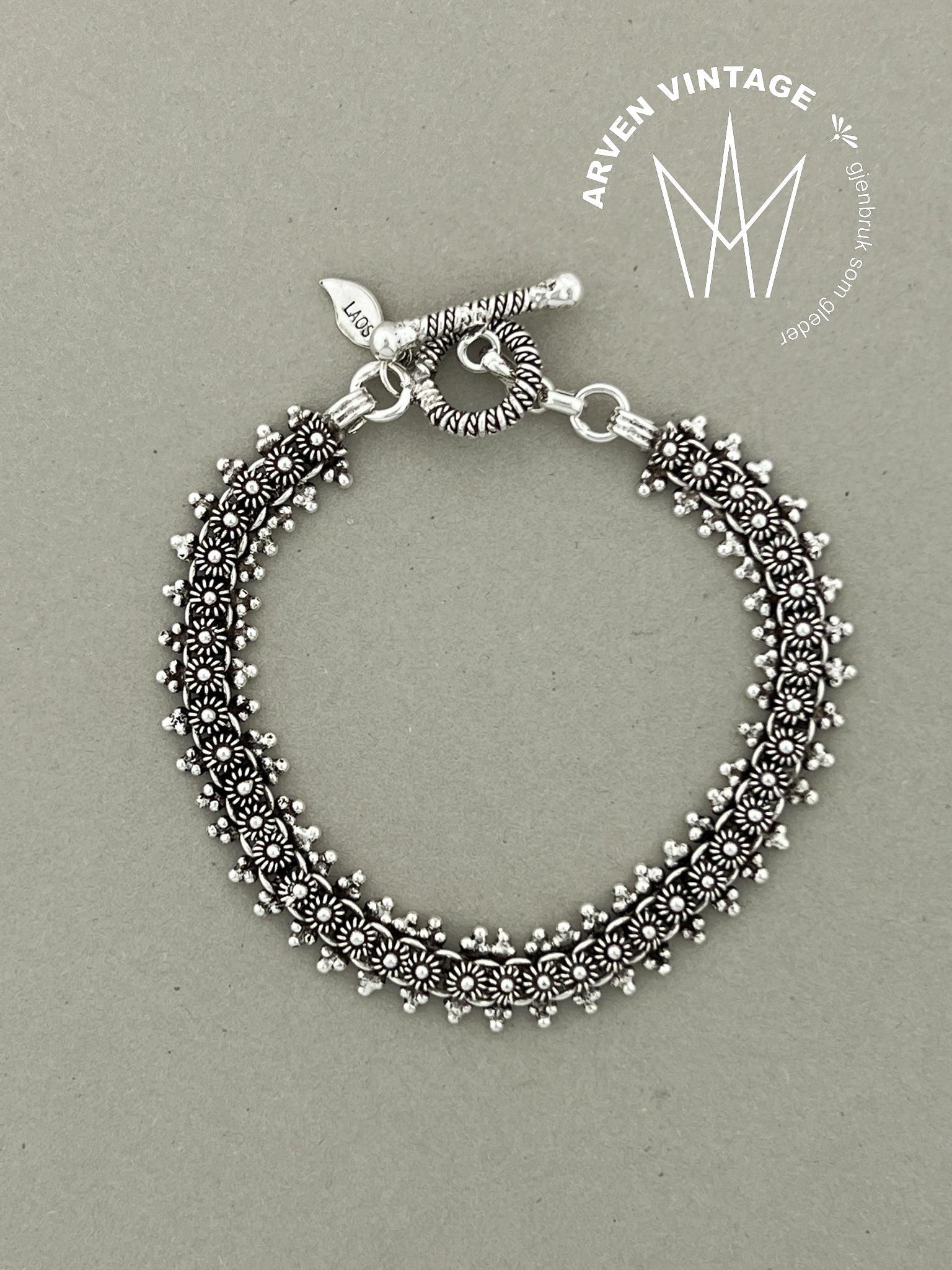 Vintage oksidert sølv armbånd 17,5cm
