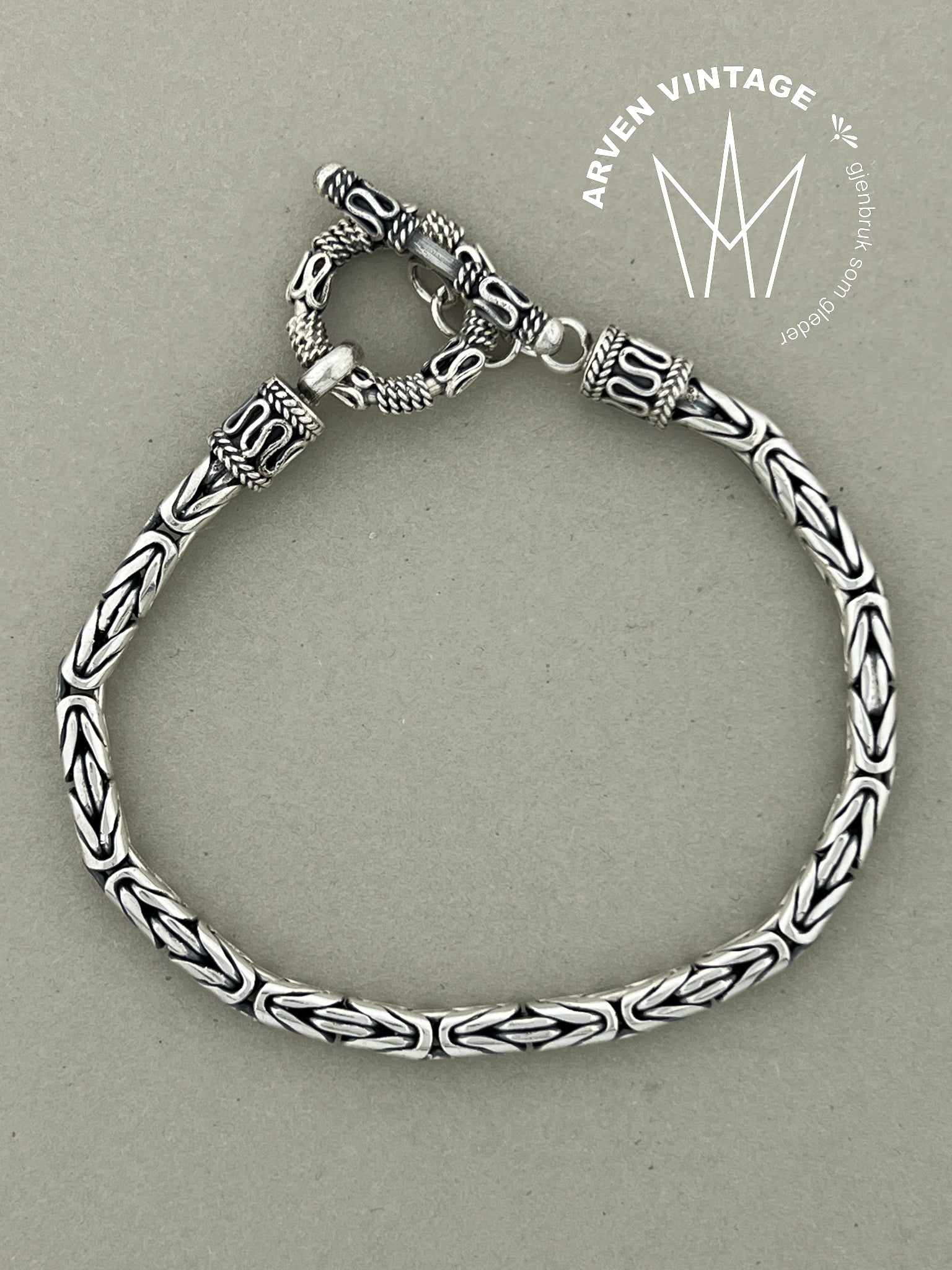 Vintage oksidert sølv armbånd 21cm