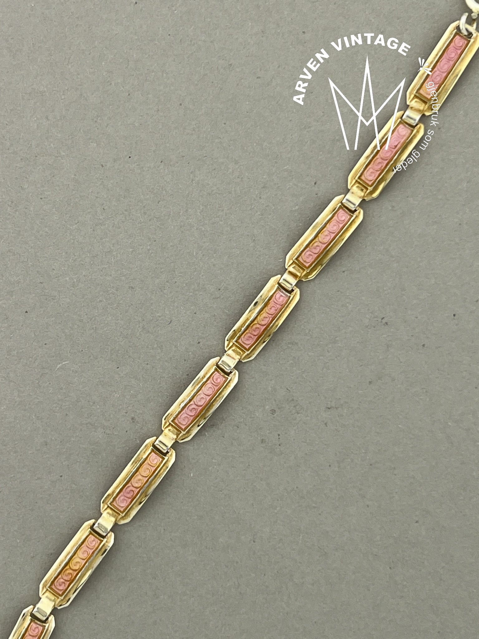 Vintage forgylt sølv emalje armbånd 14cm