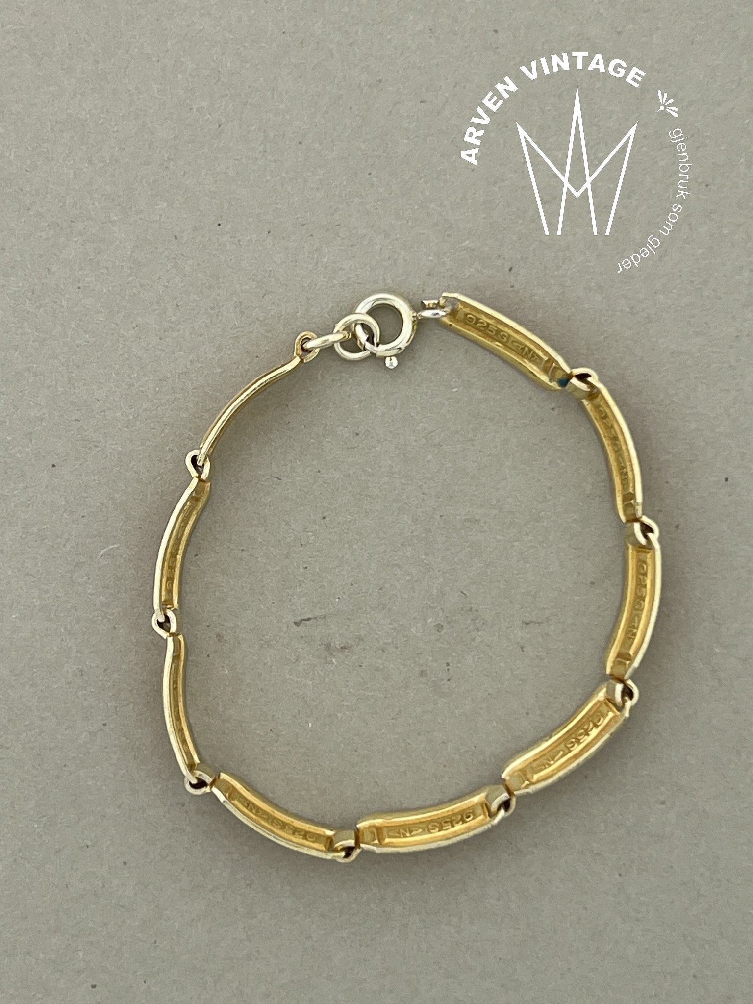 Vintage forgylt sølv emalje armbånd 14cm