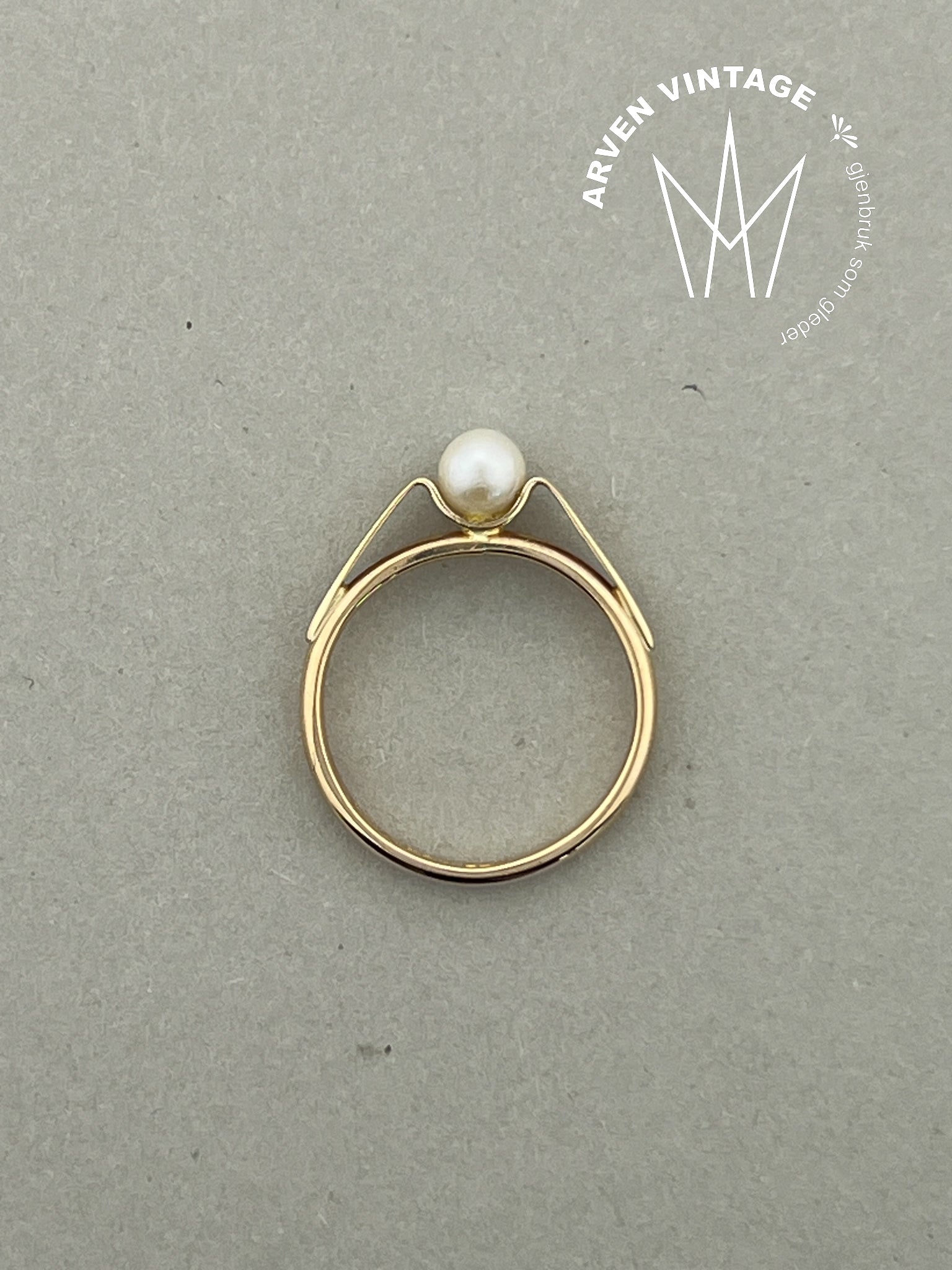 Vintage perlering gult gull str54