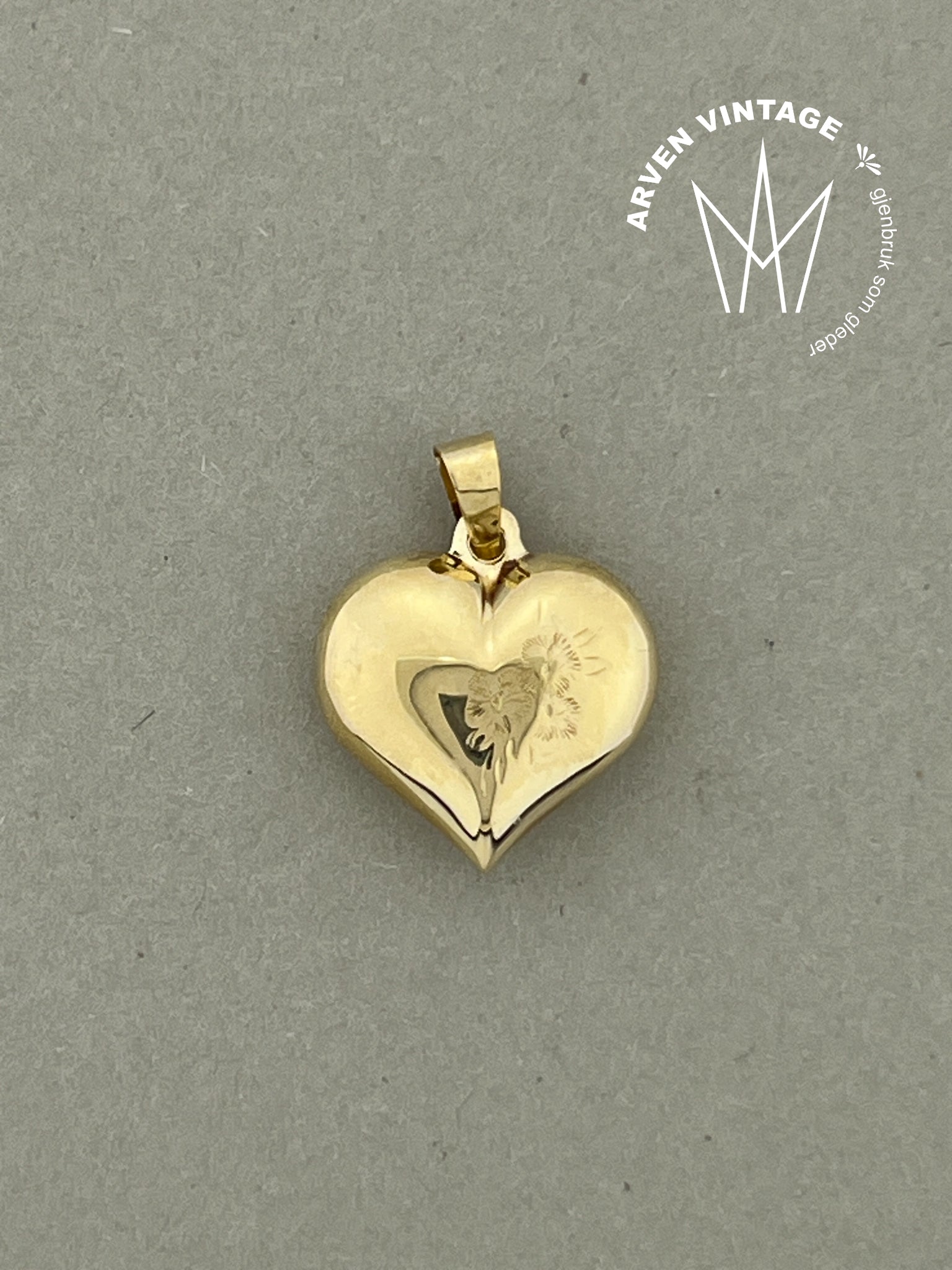 Vintage hjerteanheng gult gull