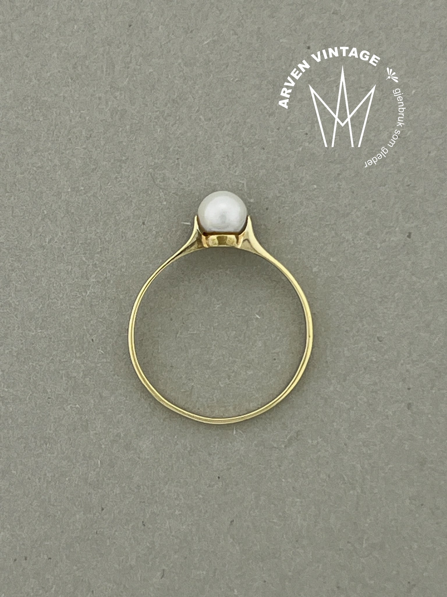 Vintage perlering gult gull str55