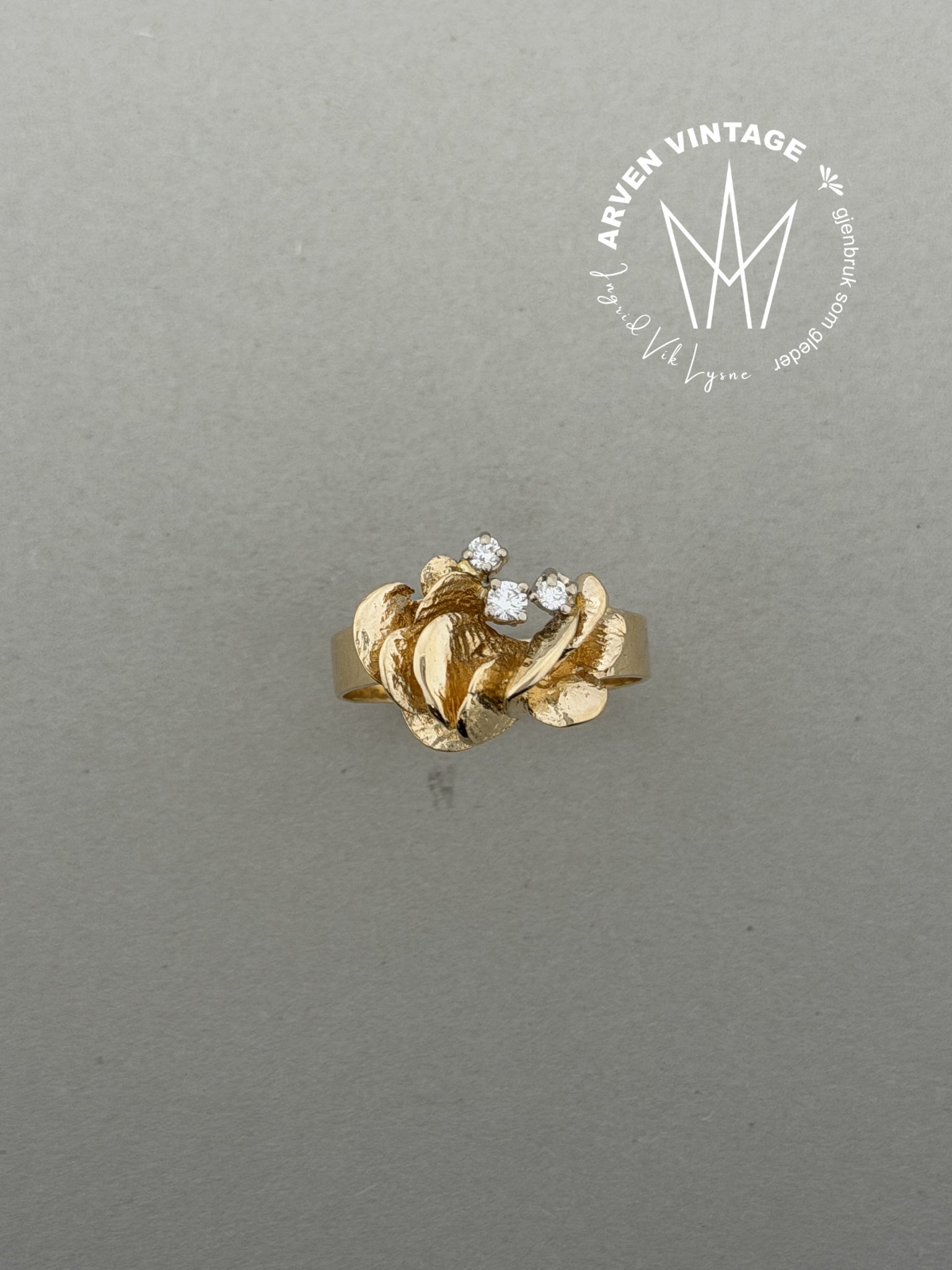 Vintage diamantring gult gull str 61