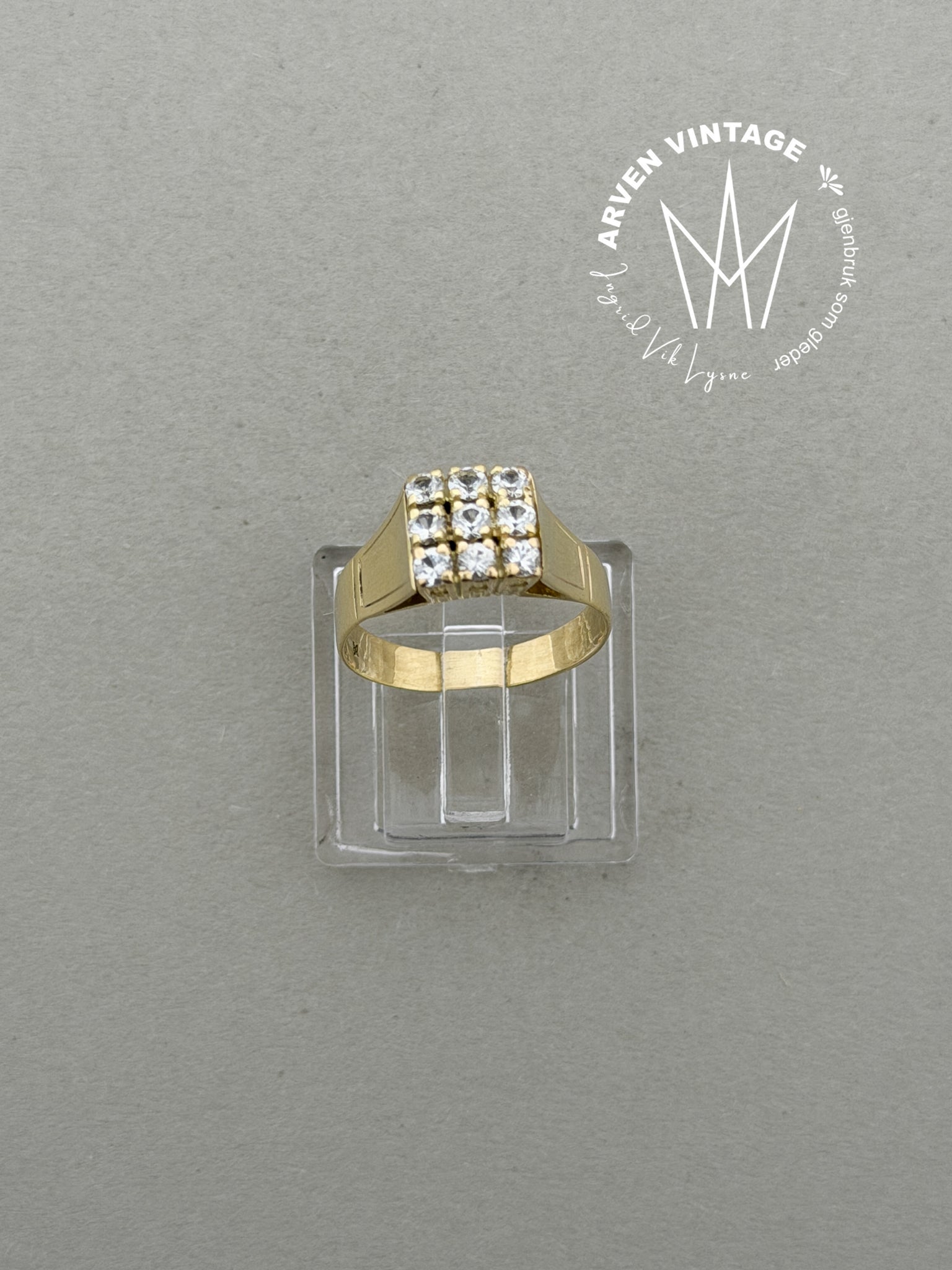 Vintage diamantring gult gull str 51