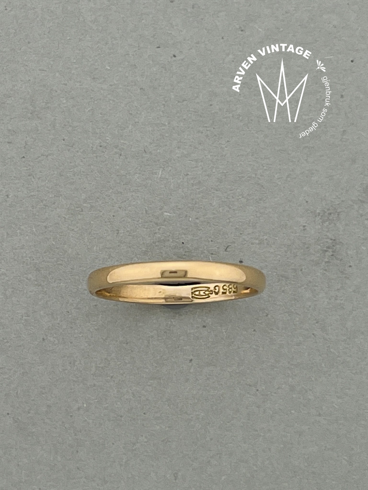 Vintage glatt ring gult gull str 57