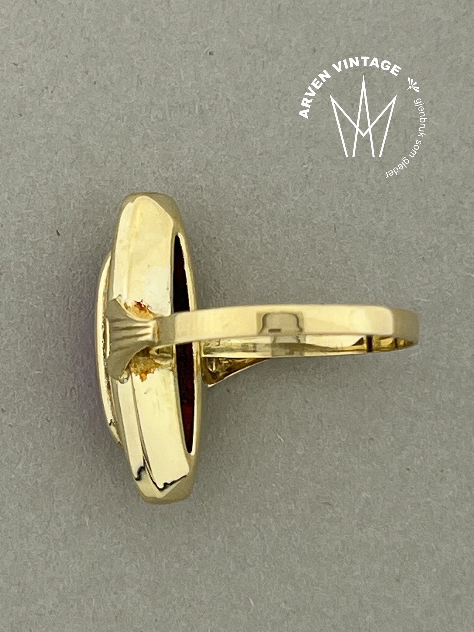 Vintage ring gult gull med sten str 62