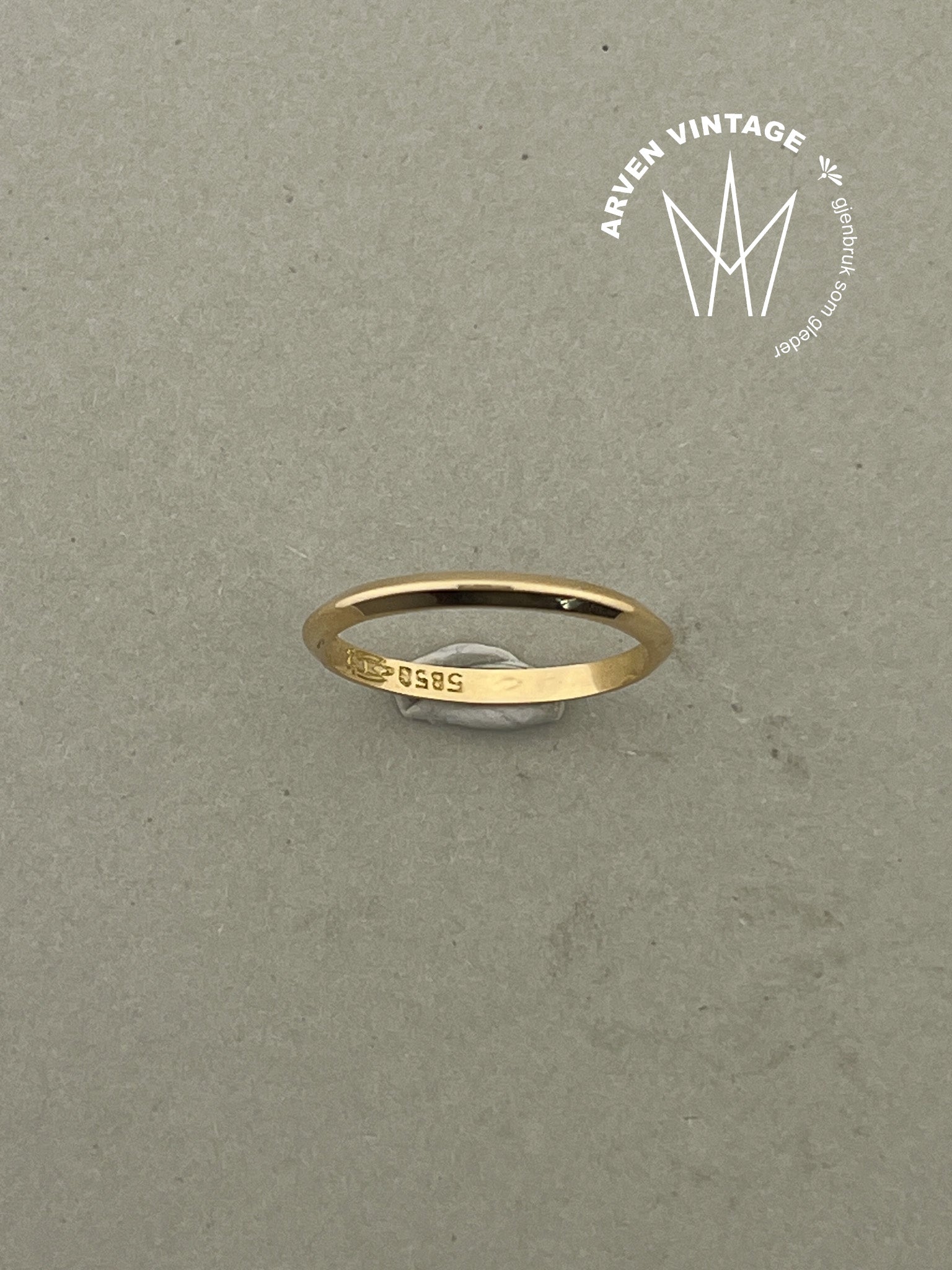 Vintage glatt ring gult gull str 58
