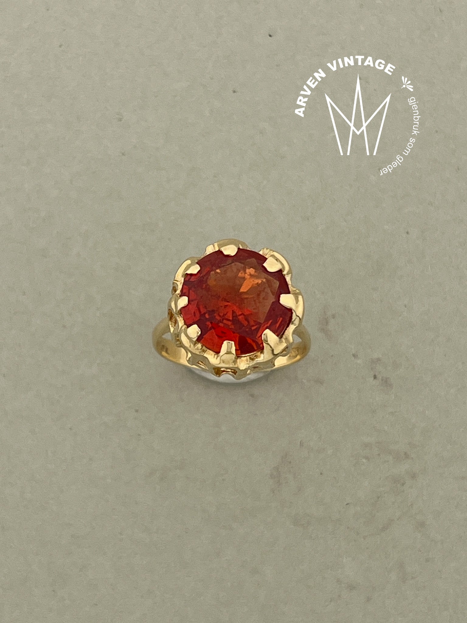 Vintage ring gult gull str 54 med sten
