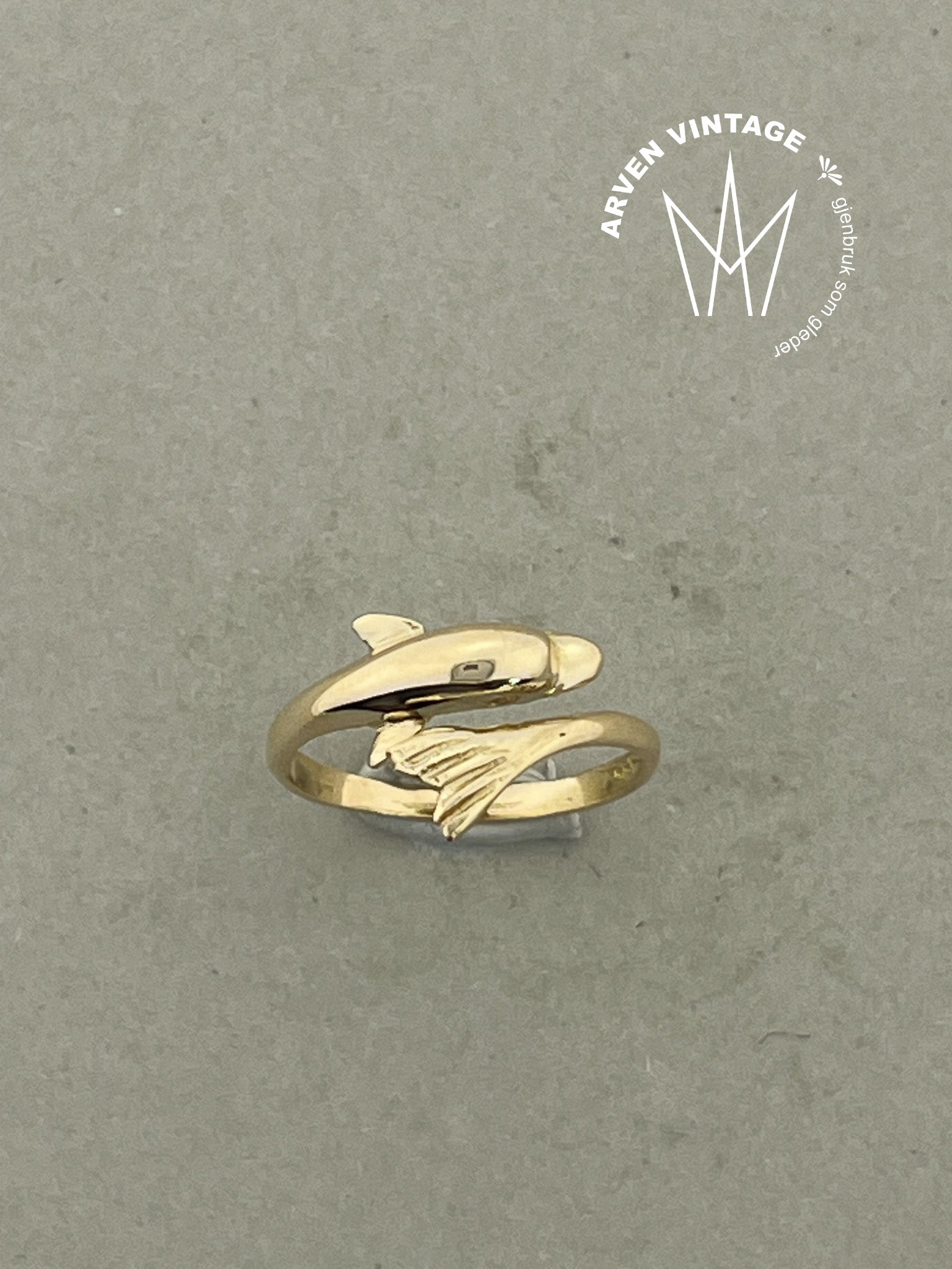 Vintage delfinring gult gull str50
