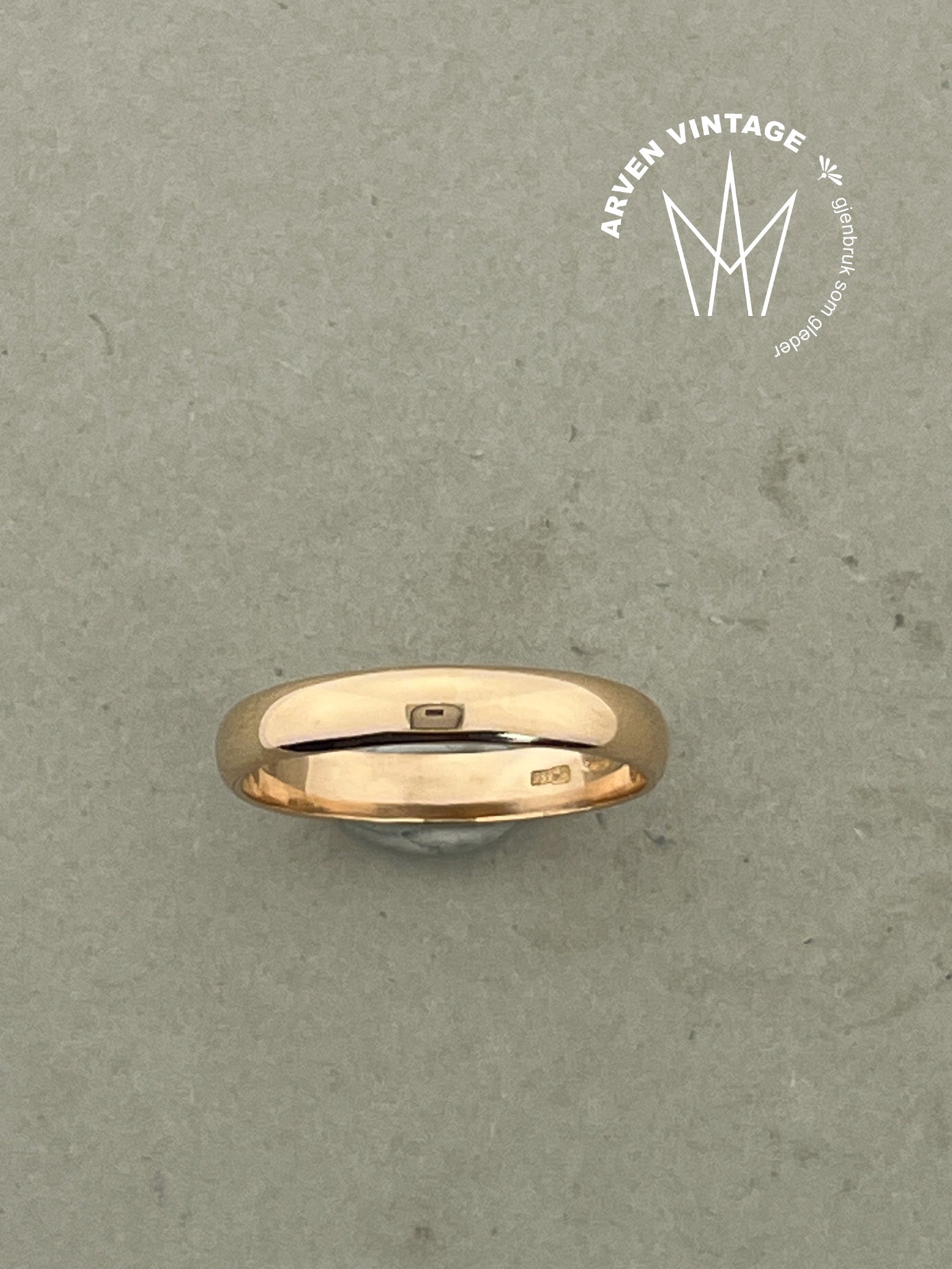 Vintage glatt ring gult gull str 57