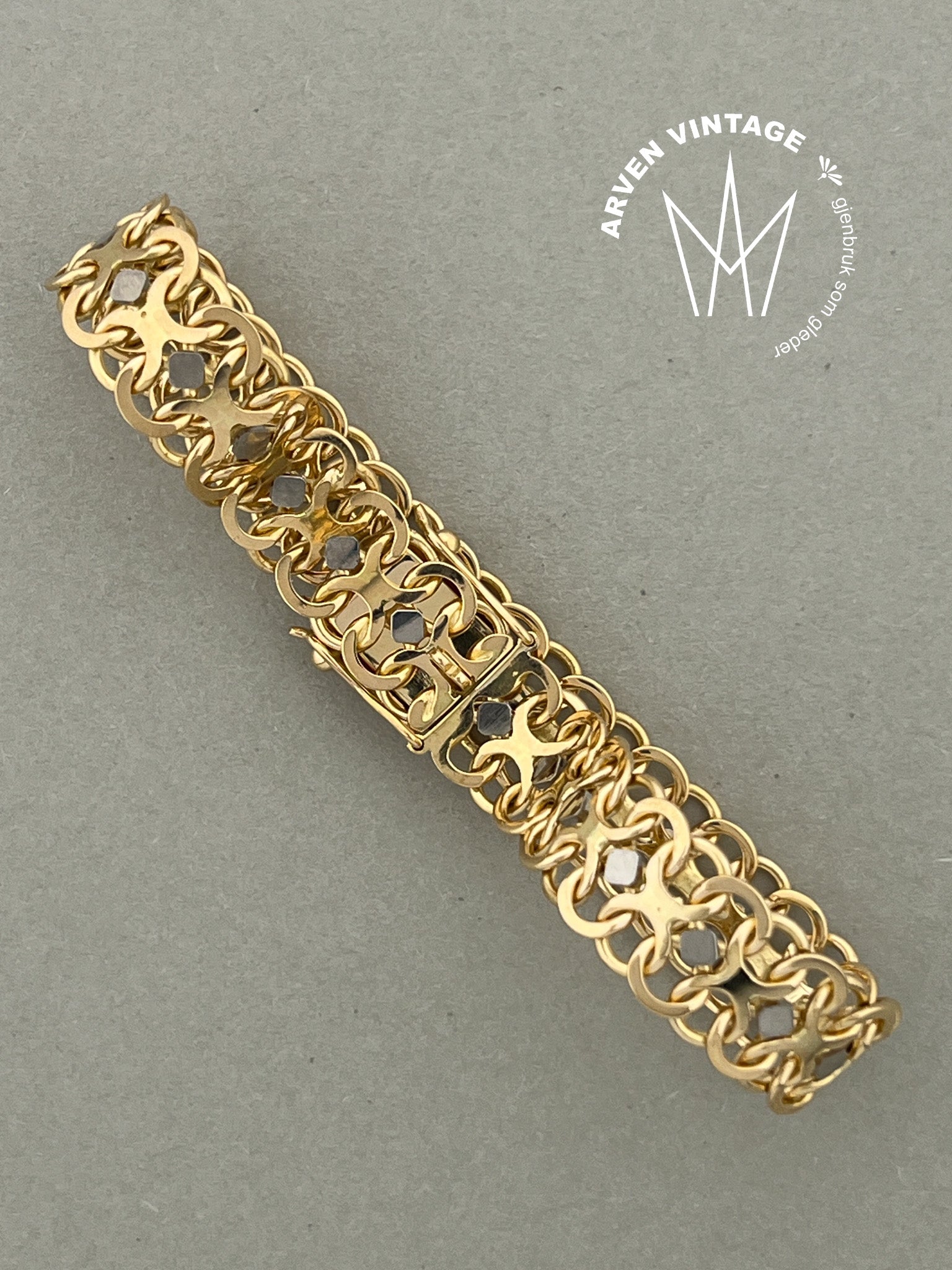 Vintage armbånd 18K gult gull 19cm