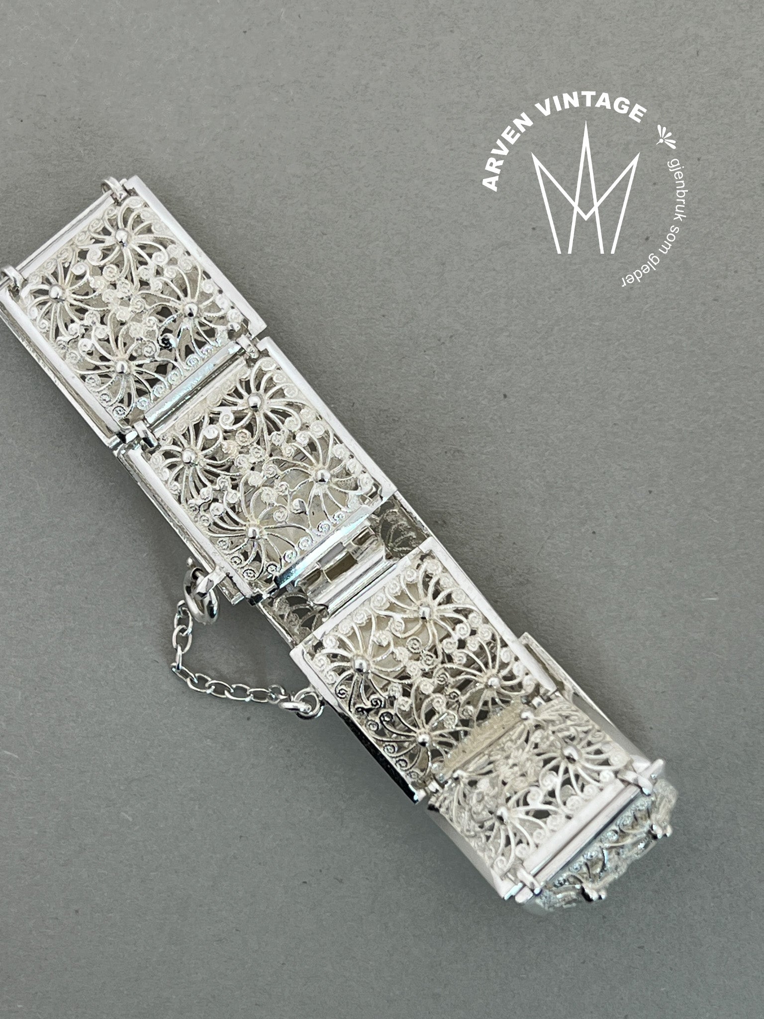 Vintage filigran sølvarmbånd 18,5cm