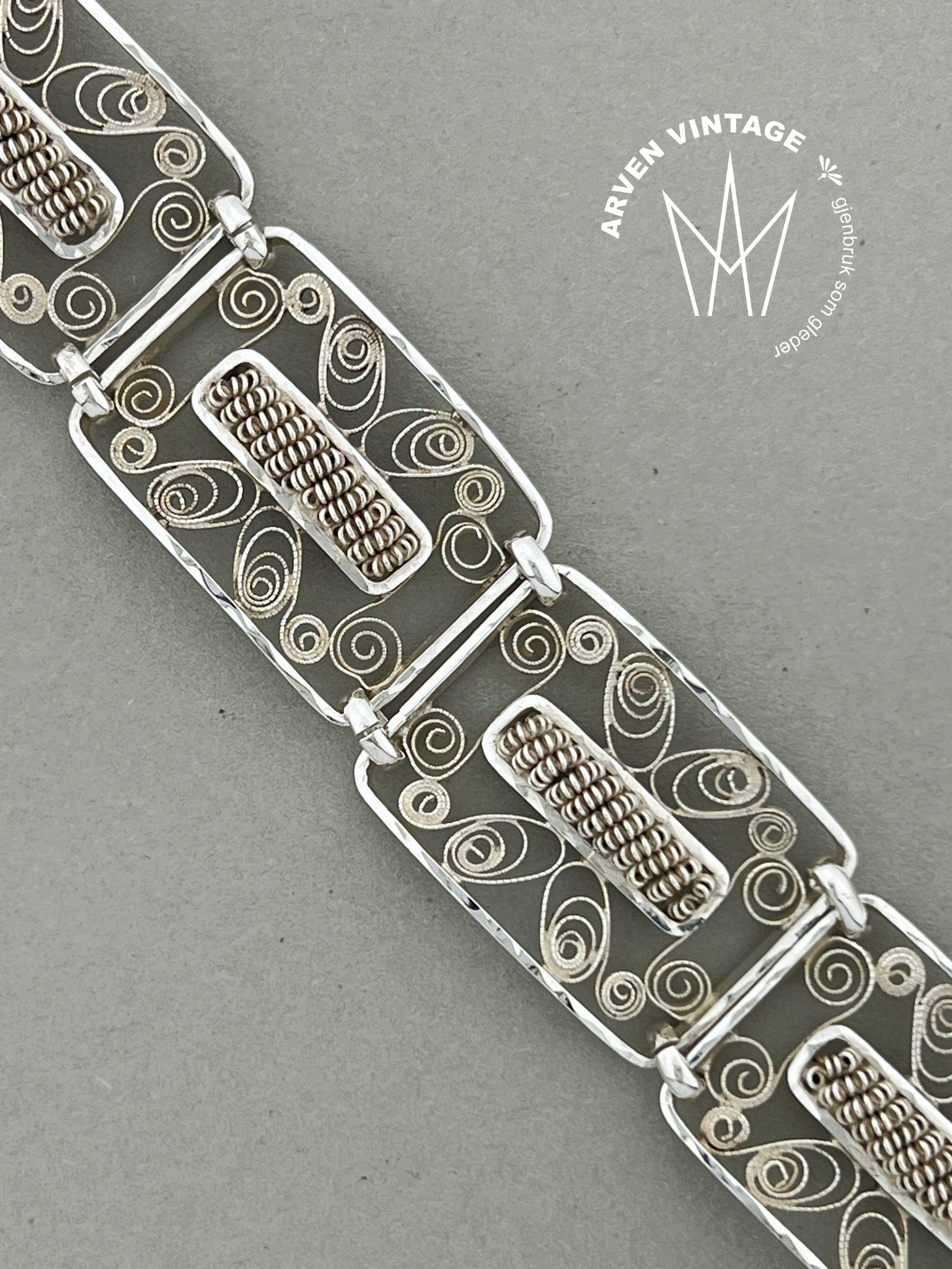 Vintage filigran sølvarmbånd 20,5cm