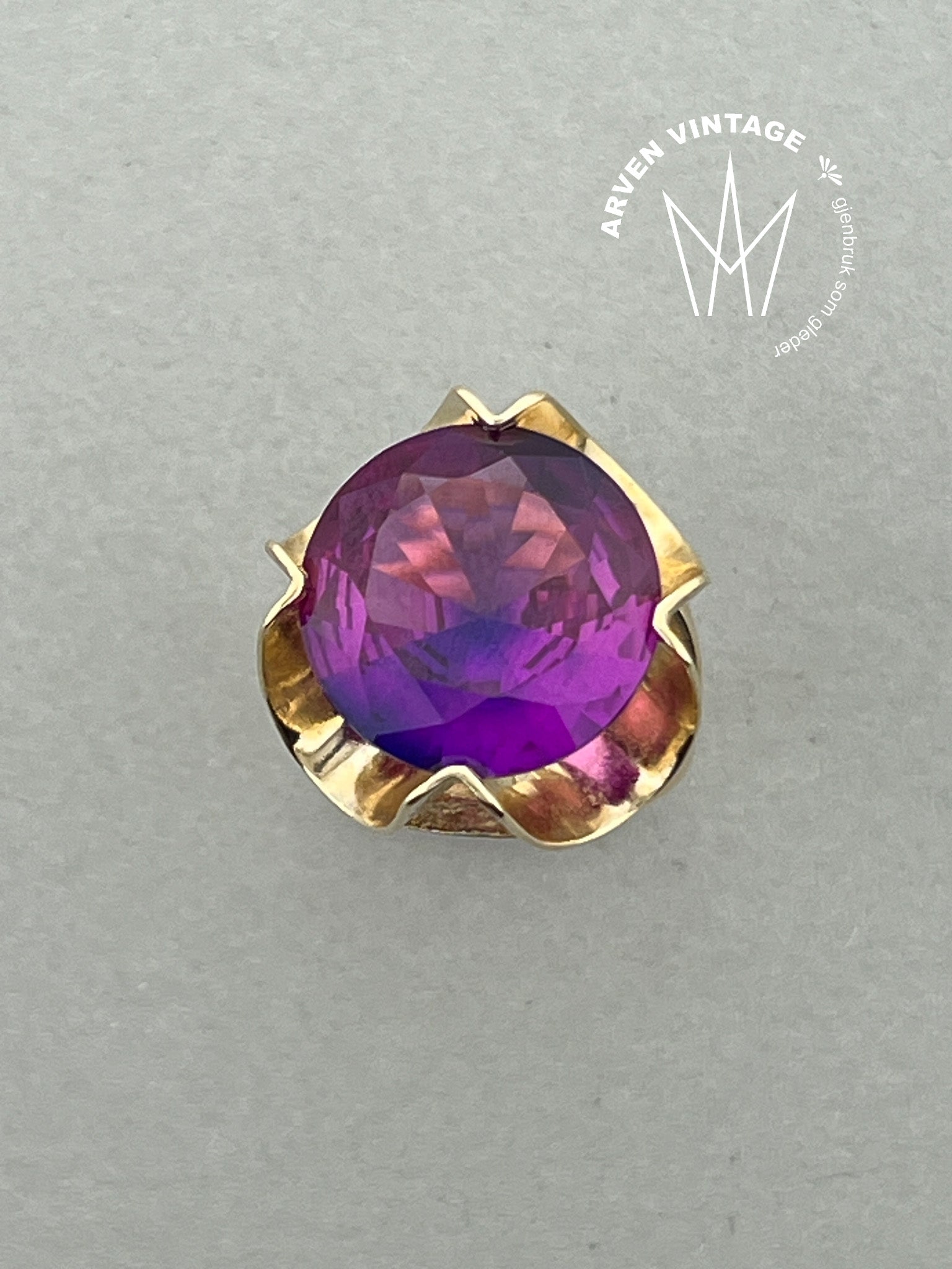Vintage ring gult gull str51 rosa sten