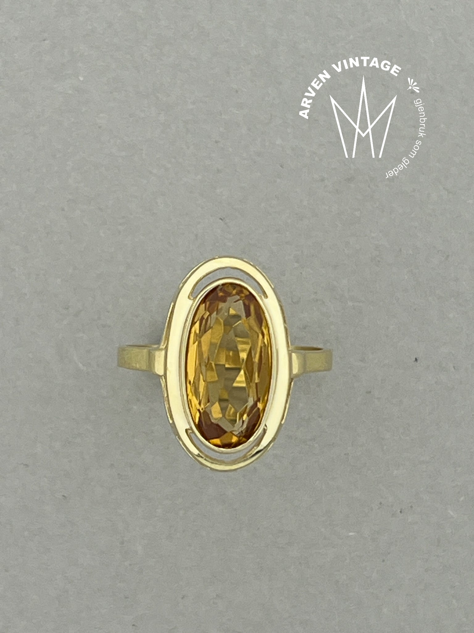 Vintage ring gult gull str56 gylden sten