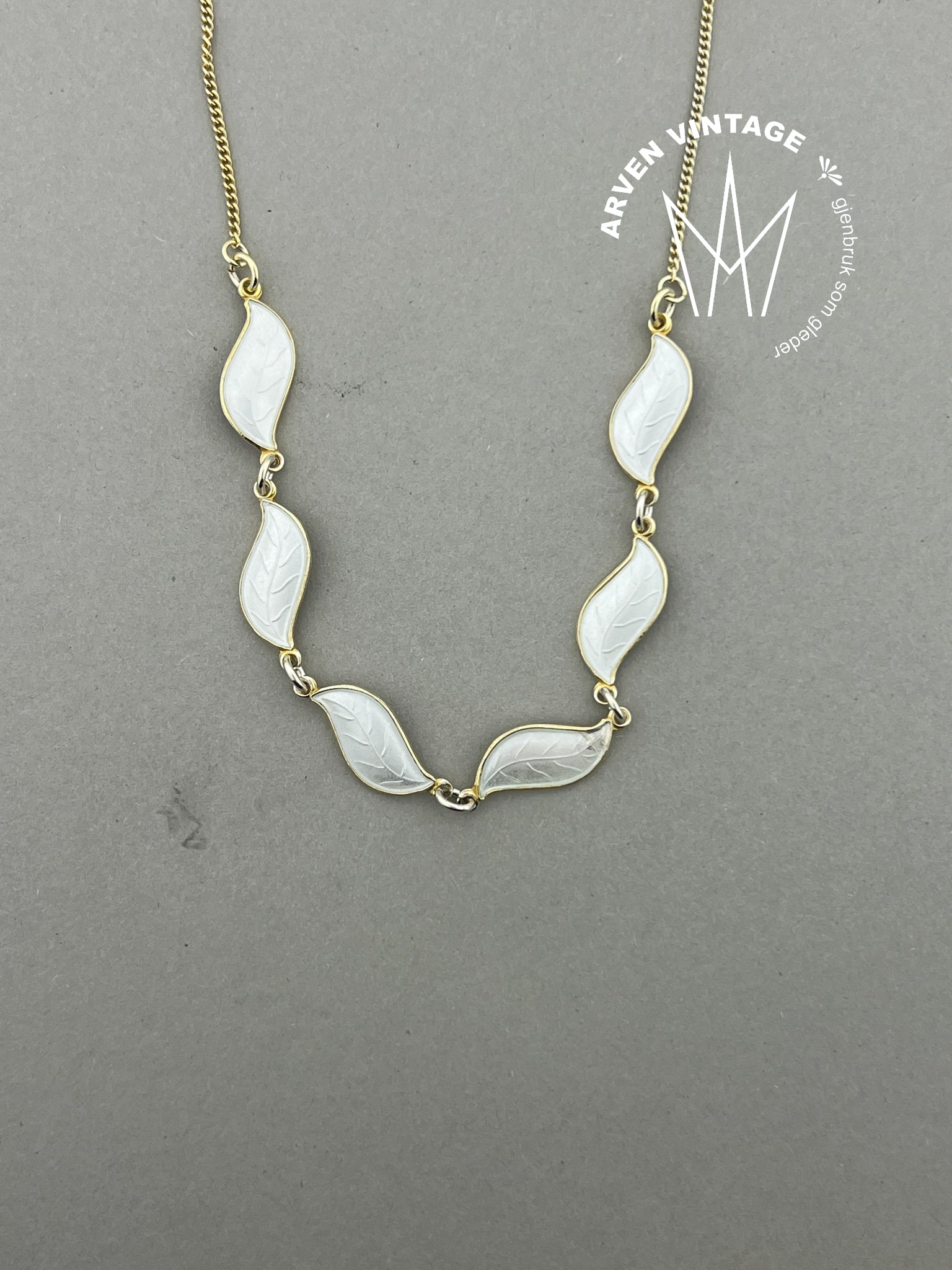 Vintage sølv halskjede med emalje 40cm